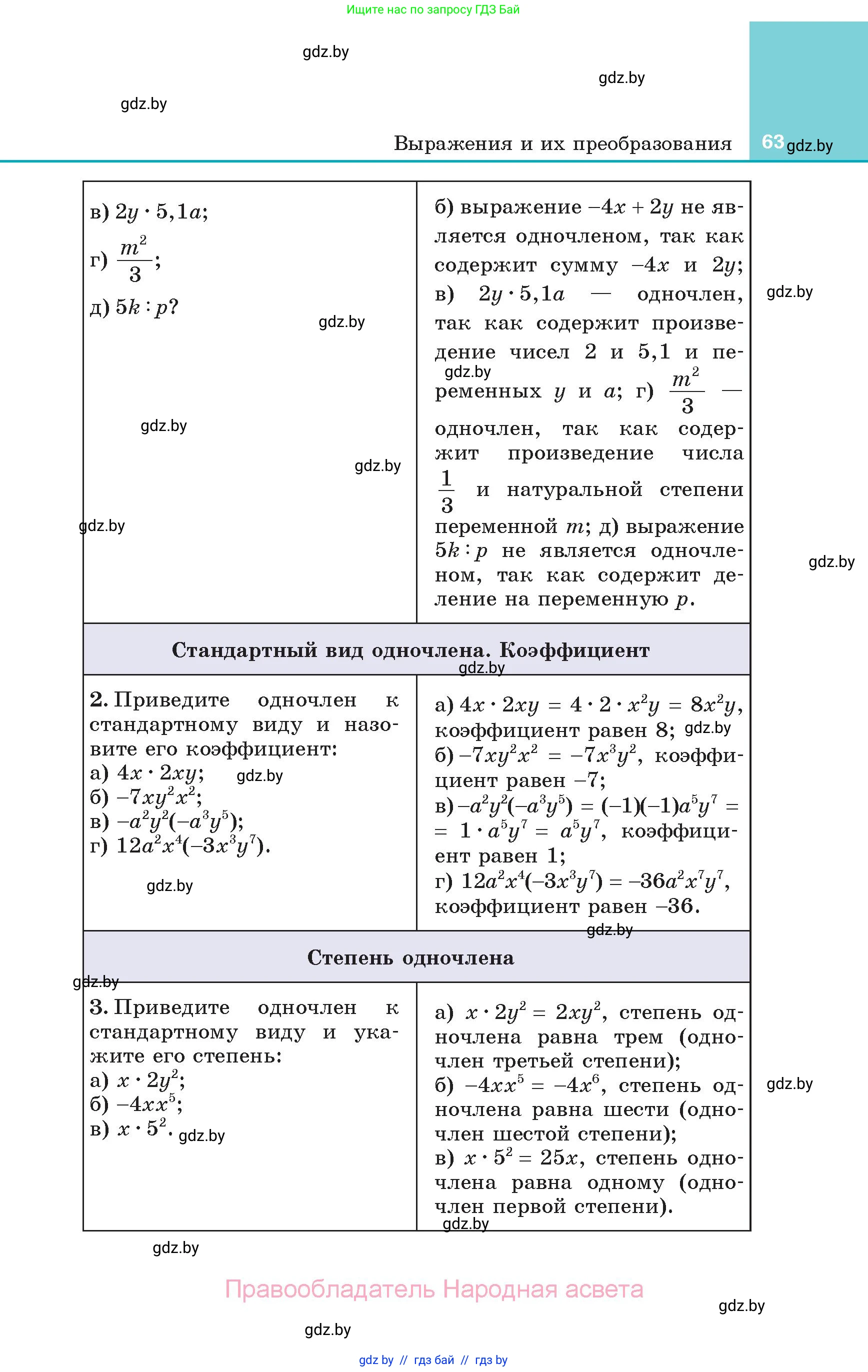Алгебра, 7 класс Учебник, авторы: Арефьева Ирина Глебовна, Пирютко Ольга Николаевна, издательство Народная асвета, Минск, 2022, зелёного цвета, страница 63