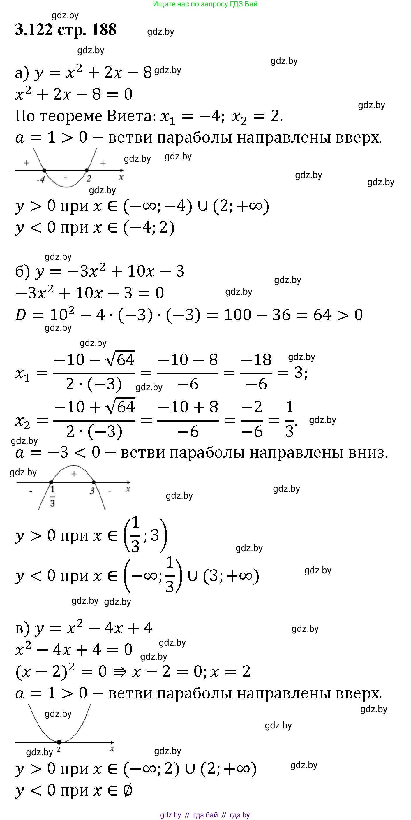 Алгебра, 8 класс Учебник, авторы: Арефьева Ирина Глебовна, Пирютко Ольга Николаевна, издательство Адукацыя i выхаванне, Минск, 2024, бирюзового цвета, страница 188, номер 3.122, Решение
