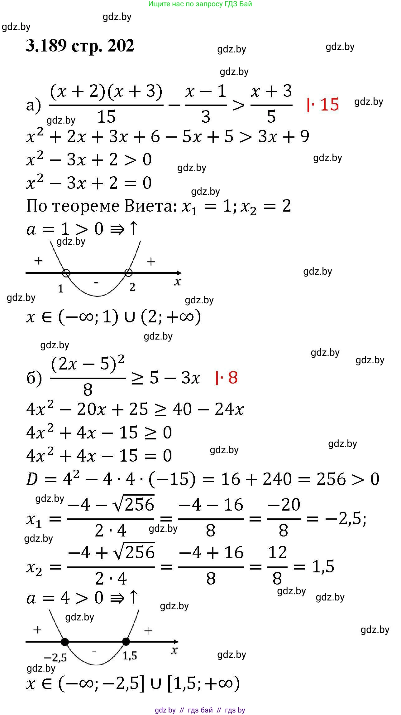 Алгебра, 8 класс Учебник, авторы: Арефьева Ирина Глебовна, Пирютко Ольга Николаевна, издательство Адукацыя i выхаванне, Минск, 2024, бирюзового цвета, страница 202, номер 3.189, Решение