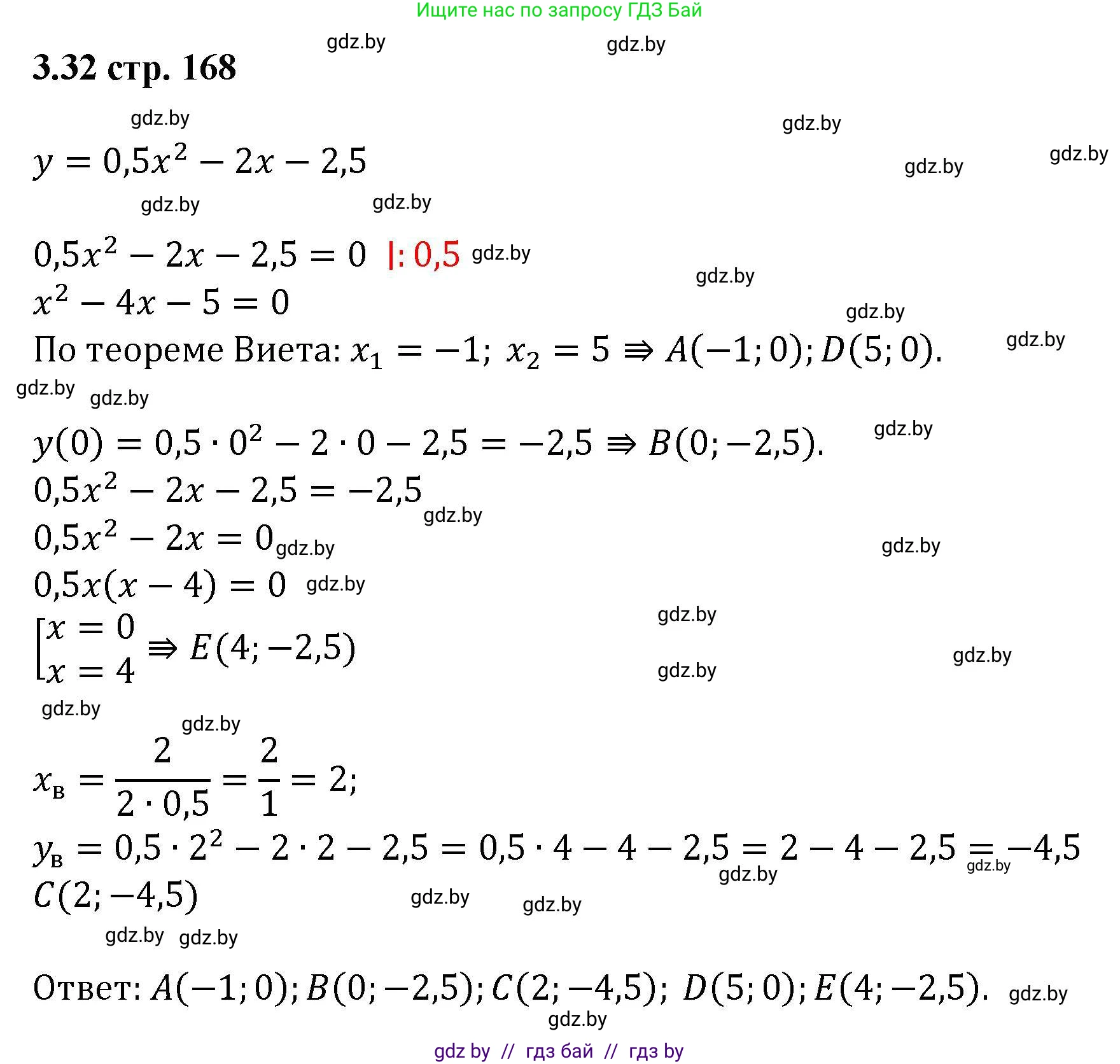 Алгебра, 8 класс Учебник, авторы: Арефьева Ирина Глебовна, Пирютко Ольга Николаевна, издательство Адукацыя i выхаванне, Минск, 2024, бирюзового цвета, страница 168, номер 3.32, Решение