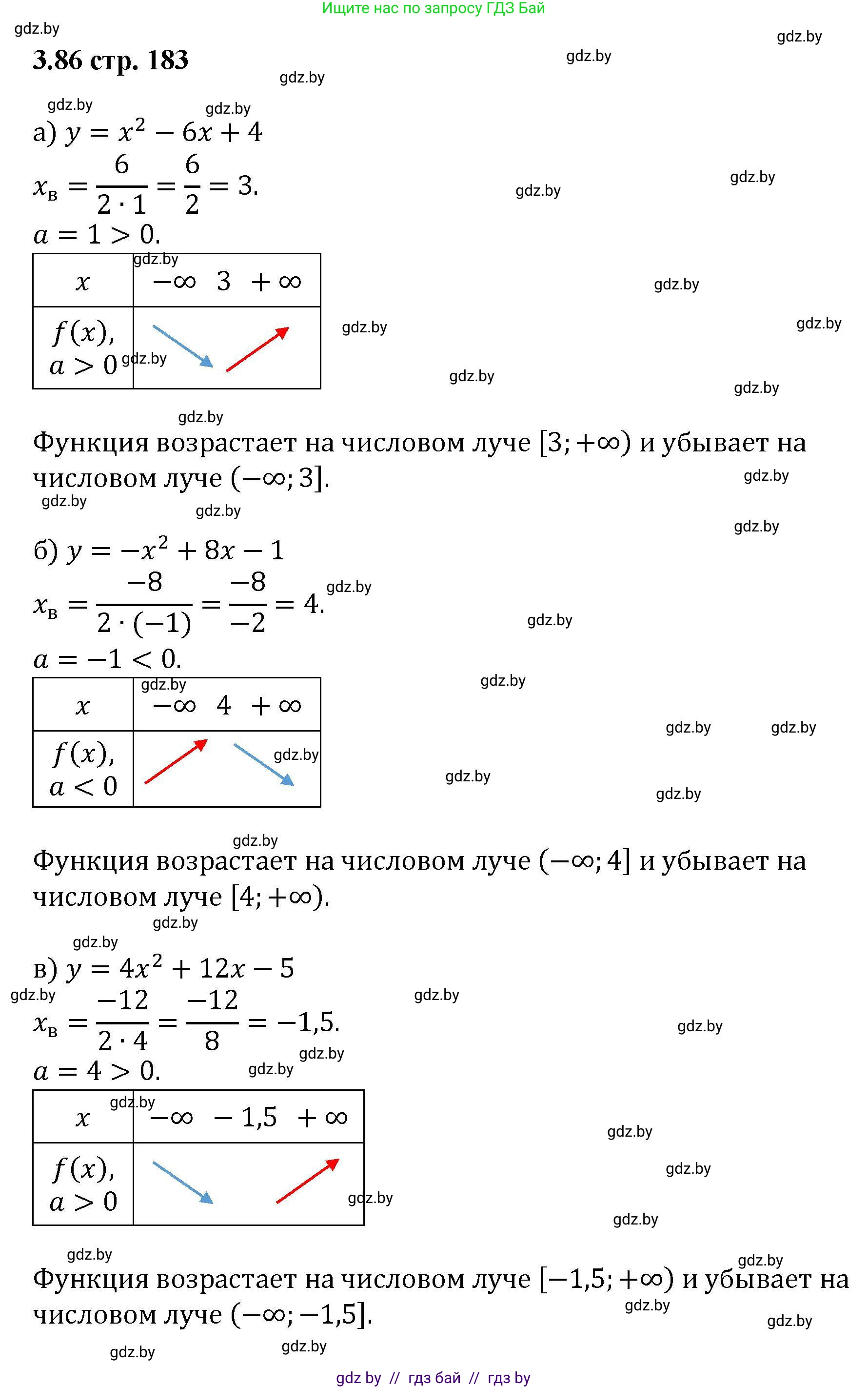 Алгебра, 8 класс Учебник, авторы: Арефьева Ирина Глебовна, Пирютко Ольга Николаевна, издательство Адукацыя i выхаванне, Минск, 2024, бирюзового цвета, страница 183, номер 3.86, Решение