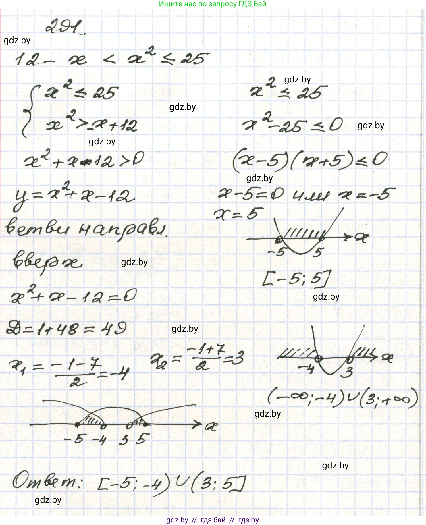 Алгебра, 9 класс Учебник, авторы: Арефьева Ирина Глебовна, Пирютко Ольга Николаевна, издательство Народная асвета, Минск, 2019, голубого цвета, страница 297, номер 291, Решение