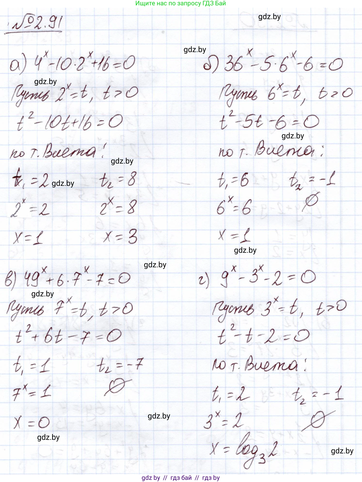 Алгебра, 11 класс Учебник, авторы: Арефьева Ирина Глебовна, Пирютко Ольга Николаевна, издательство Народная асвета, Минск, 2020, бирюзового цвета, страница 72, номер 2.91, Решение