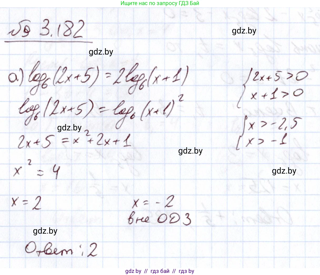 Алгебра, 11 класс Учебник, авторы: Арефьева Ирина Глебовна, Пирютко Ольга Николаевна, издательство Народная асвета, Минск, 2020, бирюзового цвета, страница 143, номер 3.182, Решение