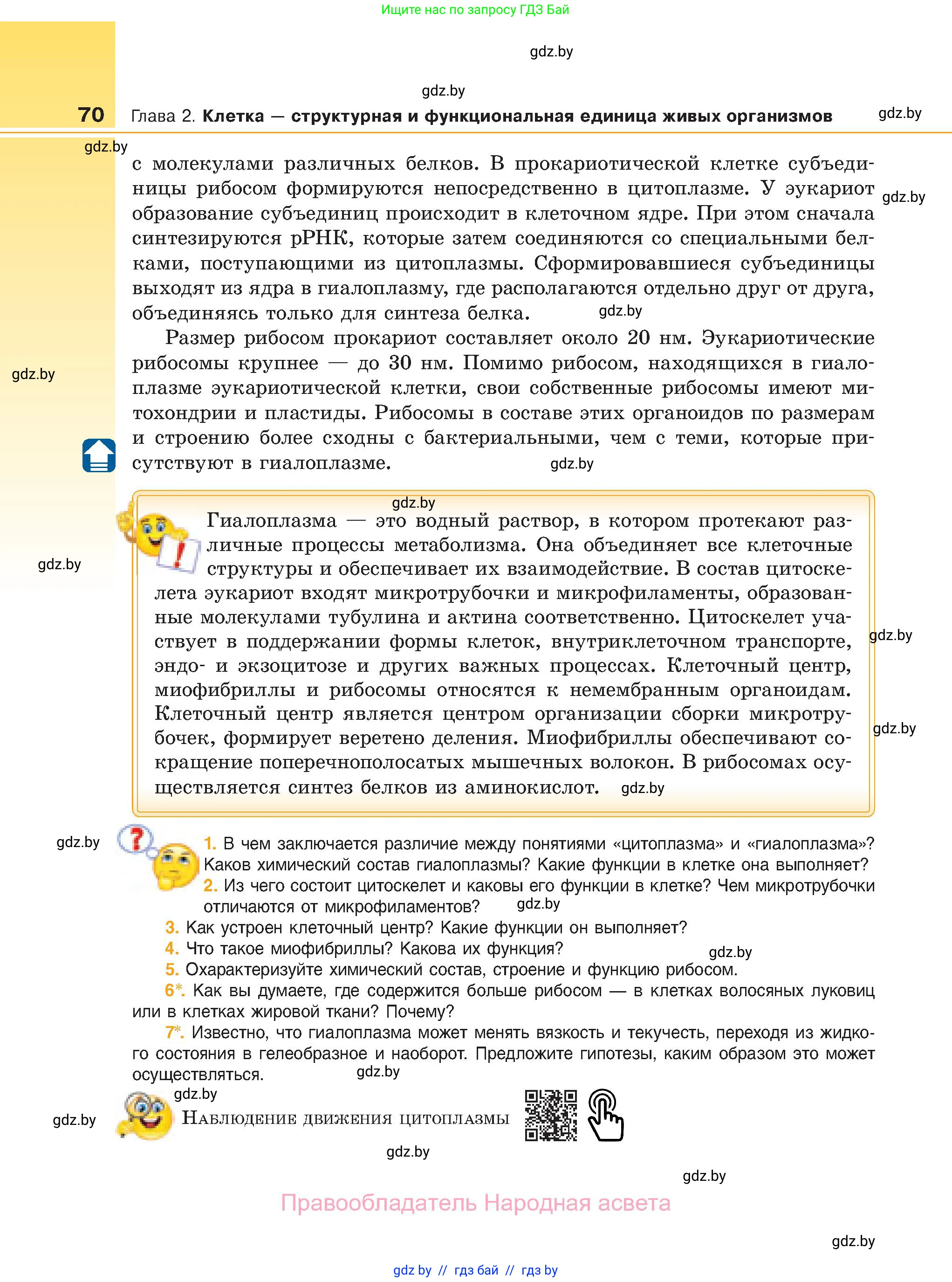 Биология, 11 класс Учебник, авторы: Дашков Максим Леонидович, Песнякевич Александр Георгиевич, Головач Алексей Михайлович, издательство Народная асвета, Минск, 2021, голубого цвета, страница 70