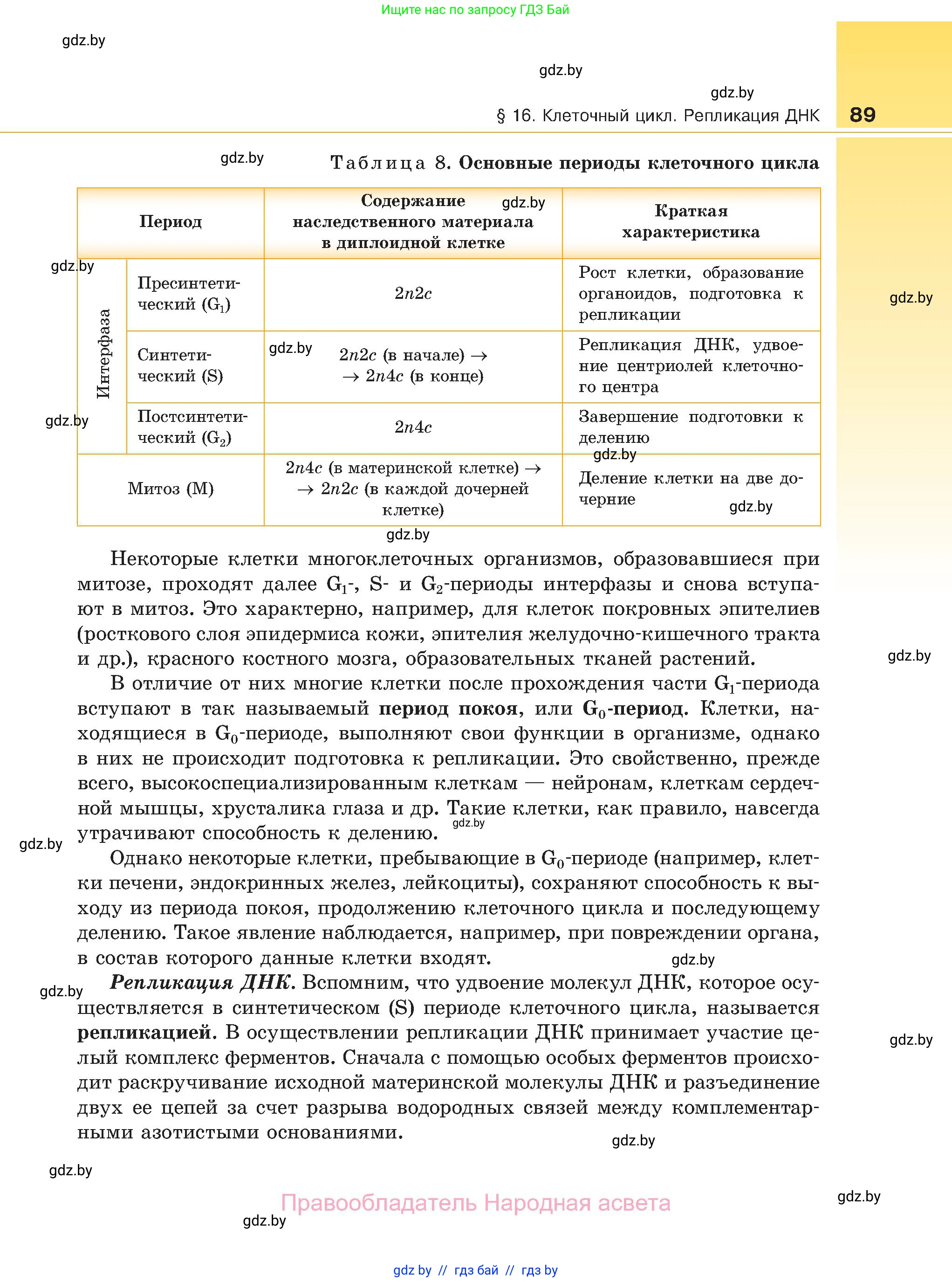 Биология, 11 класс Учебник, авторы: Дашков Максим Леонидович, Песнякевич Александр Георгиевич, Головач Алексей Михайлович, издательство Народная асвета, Минск, 2021, голубого цвета, страница 89
