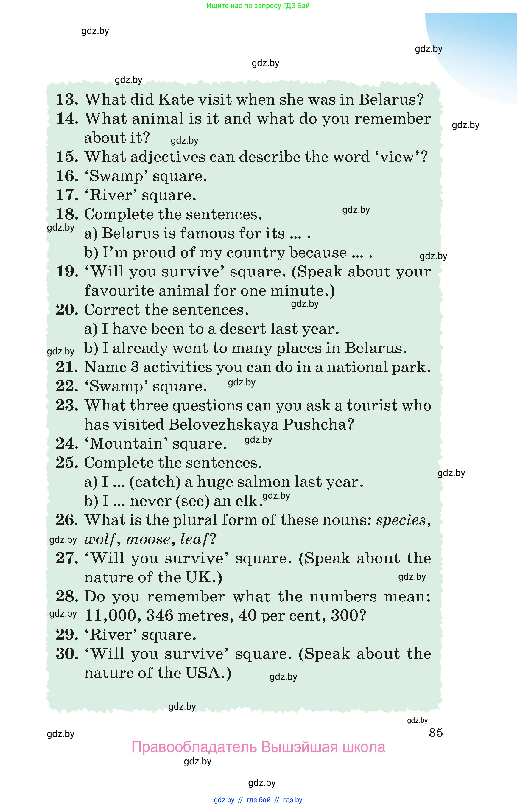 Английский язык (english), 6 класс Учебник, авторы: Демченко Наталья Валентиновна, Севрюкова Татьяна Юрьевна, Юхнель Наталья Валентиновна, Наумова Елена Георгиевна, Рыбалко О Н, Манешина А В, Маслёнченко Н А, издательство Вышэйшая школа, Минск, 2018, красного цвета, страница 85