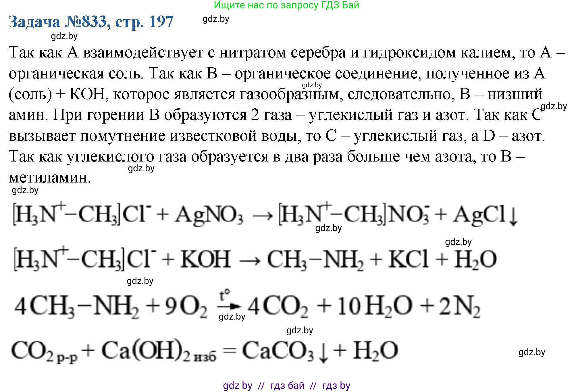 Химия, 10 класс Сборник задач, авторы: Матулис Вадим Эдвардович, Матулис Виталий Эдвардович, Колевич Татьяна Александровна, издательство Национальный институт образования, Минск, 2021, страница 197, номер 833, Решение