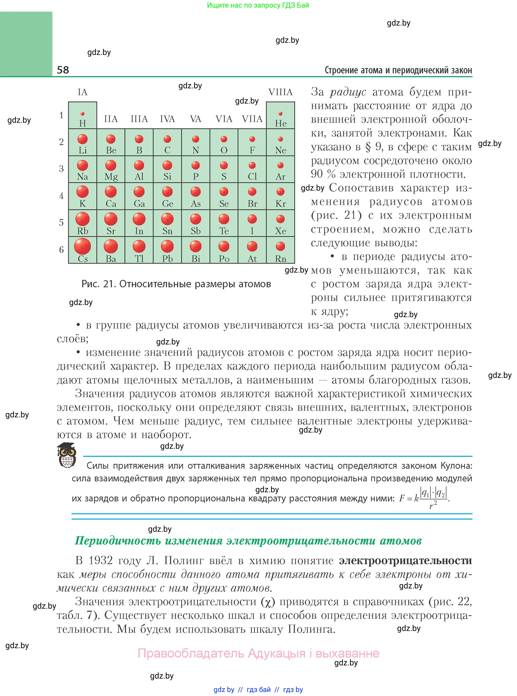 Химия, 11 класс Учебник, авторы: Мычко Дмитрий Иванович, Прохоревич Константин Николаевич, Борушко Ирина Ивановна, издательство Адукацыя i выхаванне, Минск, 2021, зелёного цвета, страница 58