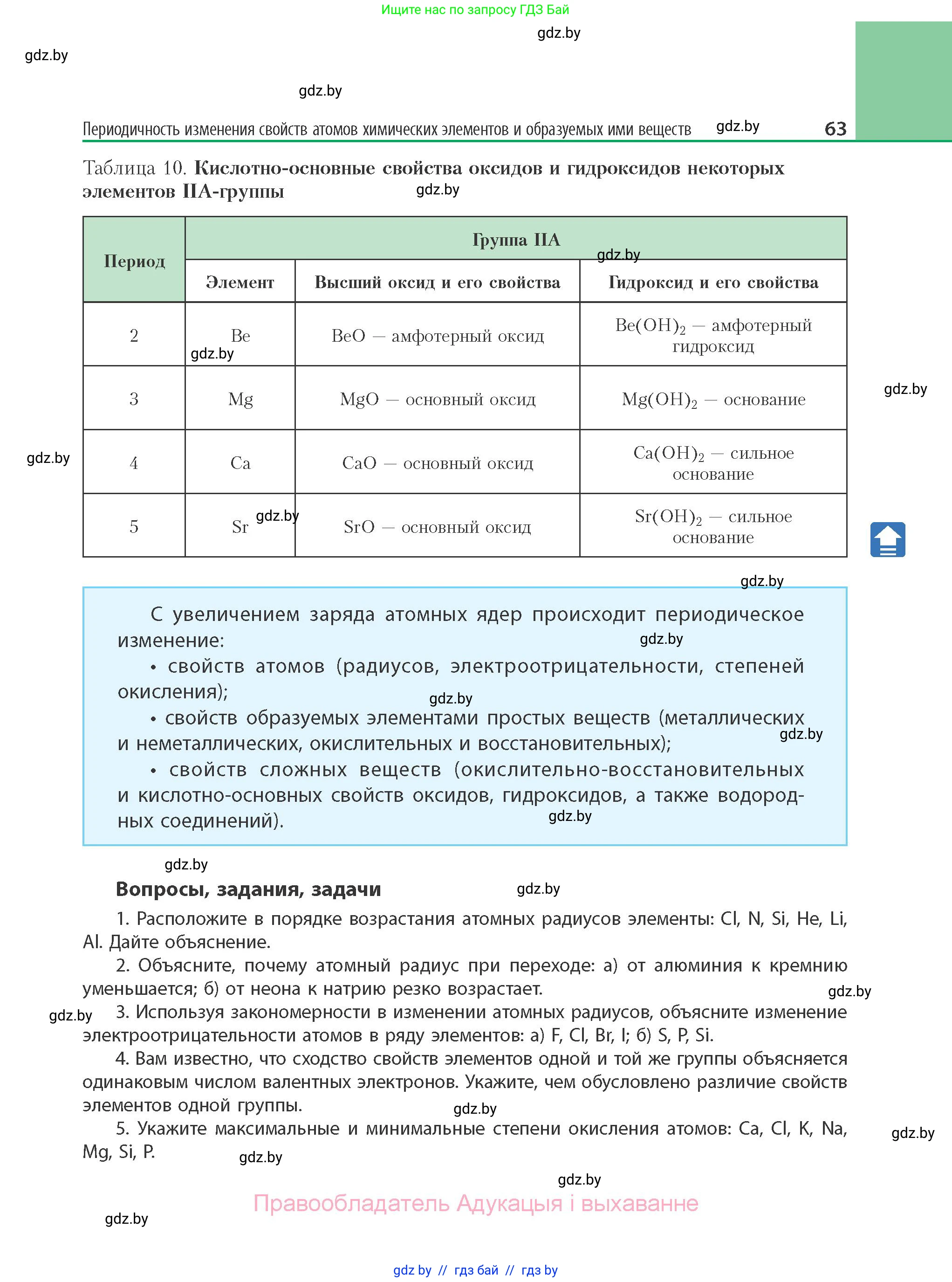 Химия, 11 класс Учебник, авторы: Мычко Дмитрий Иванович, Прохоревич Константин Николаевич, Борушко Ирина Ивановна, издательство Адукацыя i выхаванне, Минск, 2021, зелёного цвета, страница 63