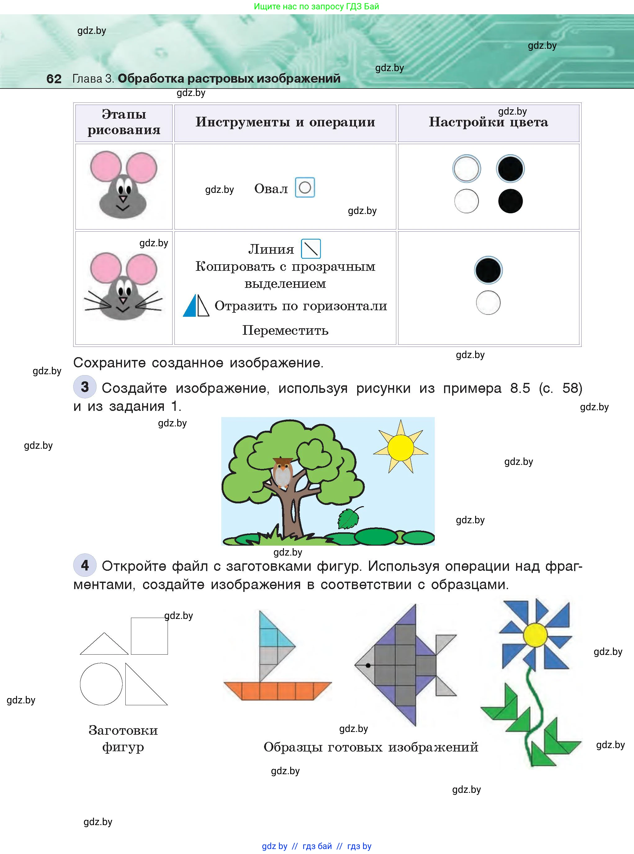 Информатика, 6 класс Учебник, авторы: Котов Владимир Михайлович, Макарова Нина Петровна, Лапо Анжелика Ивановна, Войтехович Елена Николаевна, издательство Народная асвета, Минск, 2024, бирюзового цвета, страница 62