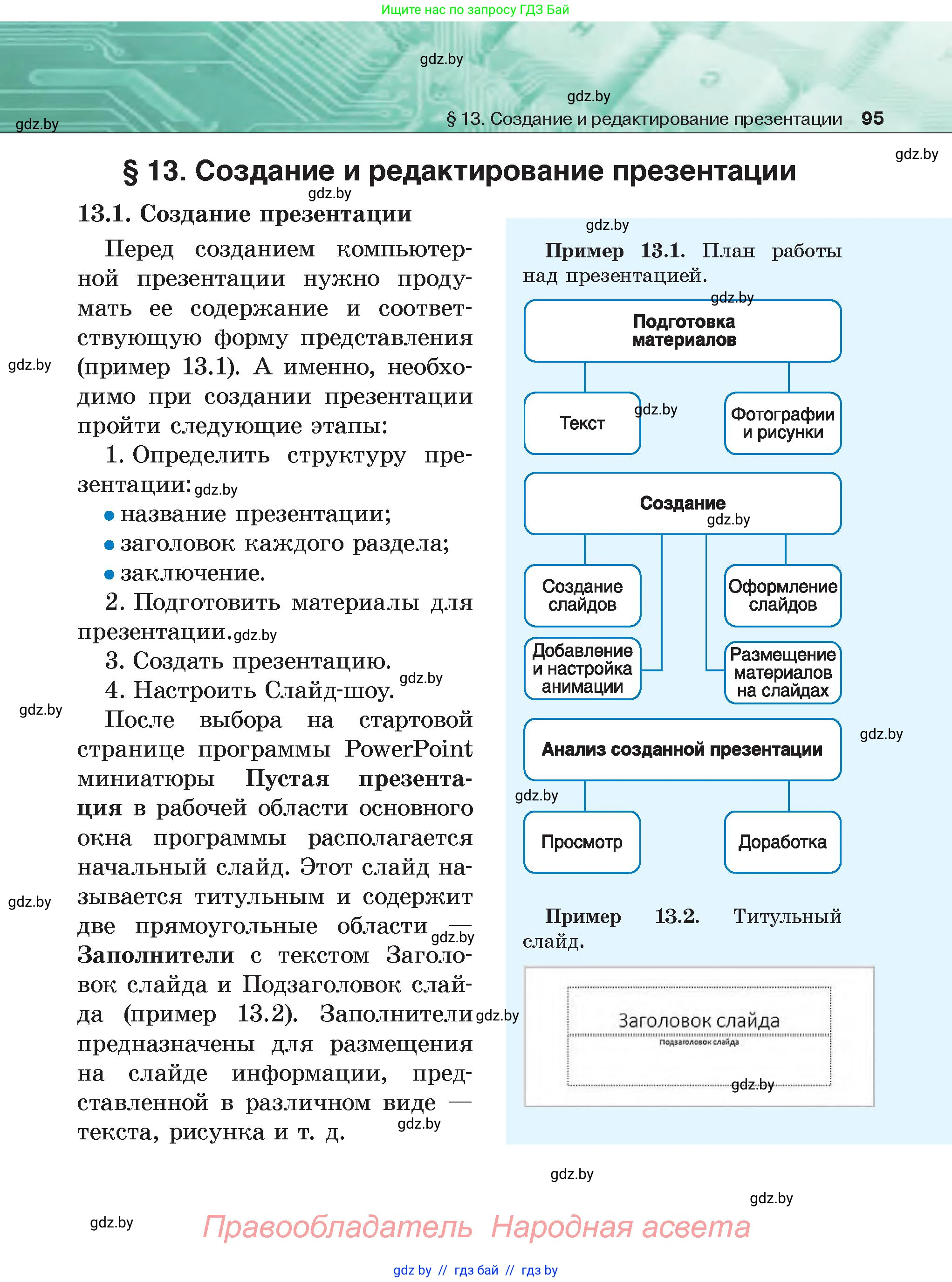 Информатика, 6 класс Учебник, авторы: Котов Владимир Михайлович, Макарова Нина Петровна, Лапо Анжелика Ивановна, Войтехович Елена Николаевна, издательство Народная асвета, Минск, 2024, бирюзового цвета, страница 95