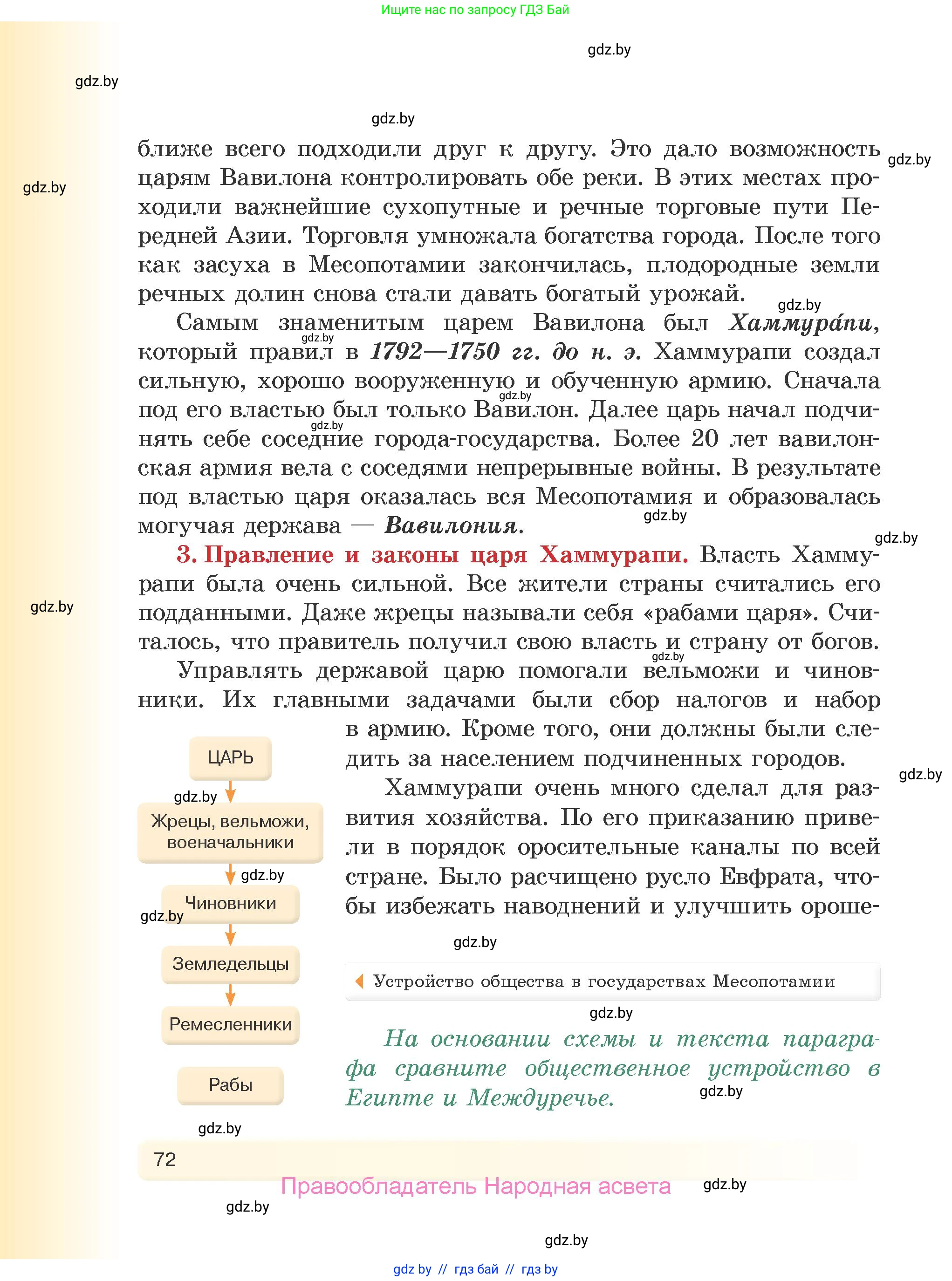 История Древнего мира, 5 класс Учебник, авторы: Кошелев Владимир Сергеевич, Прохоров Андрей Аркадьевич, Перзашкевич Олег Валерьевич, Журавлевич Ольга Георгиевна, издательство Народная асвета, Минск, 2019, коричневого цвета, Часть 1, страница 72