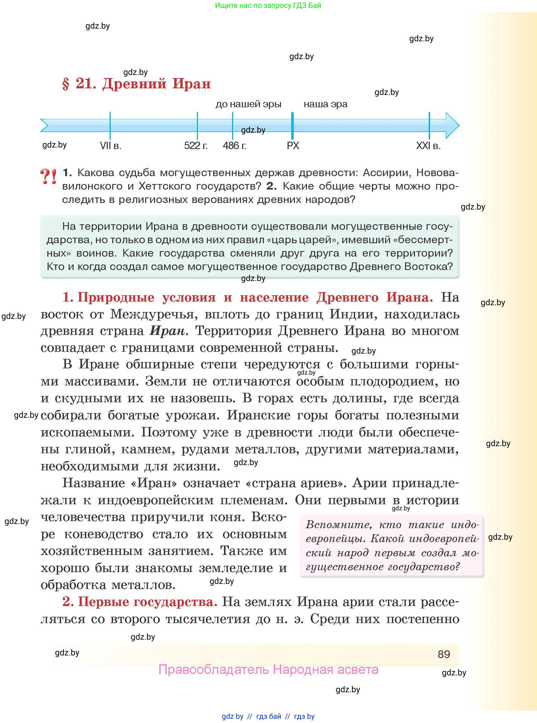 История Древнего мира, 5 класс Учебник, авторы: Кошелев Владимир Сергеевич, Прохоров Андрей Аркадьевич, Перзашкевич Олег Валерьевич, Журавлевич Ольга Георгиевна, издательство Народная асвета, Минск, 2019, коричневого цвета, Часть 1, страница 89