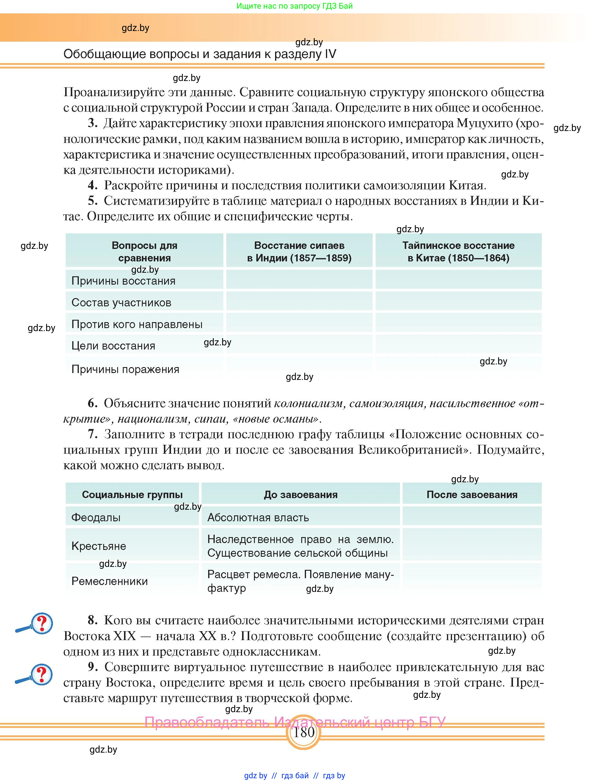 Всемирная история, 8 класс Учебник, авторы: Кошелев Владимир Сергеевич, Кошелева Наталья Владимировна, Байдакова Наталья Владимировна, издательство Издательский центр БГУ, Минск, 2018, красного цвета, страница 180