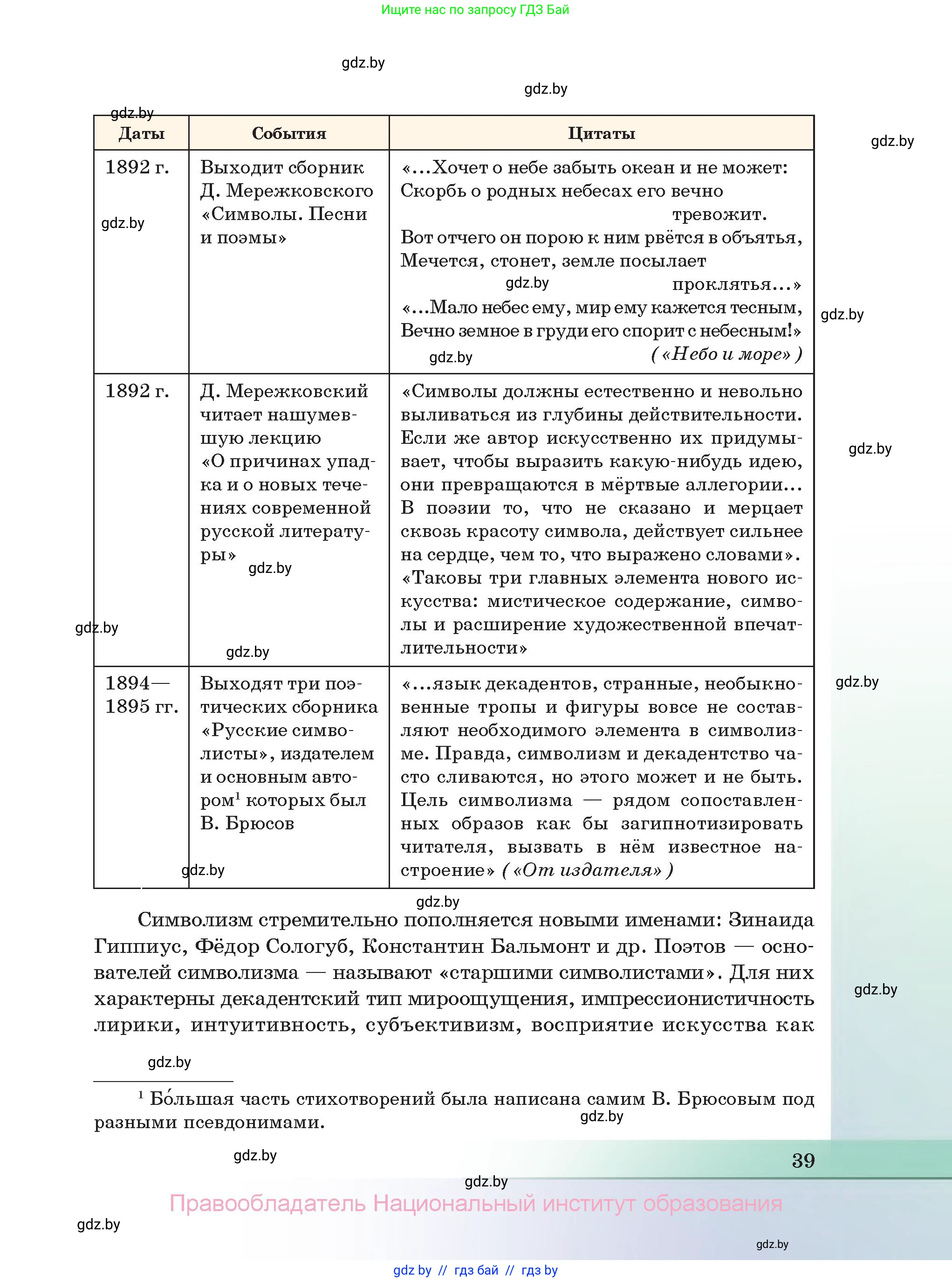 Русская литература, 11 класс Учебник, авторы: Сенькевич Татьяна Васильевна, Капшай Наталья Павловна, Кушнерёва Людмила Алексеевна, Темушева Екатерина Александровна, издательство Национальный институт образования, Минск, 2021, страница 39