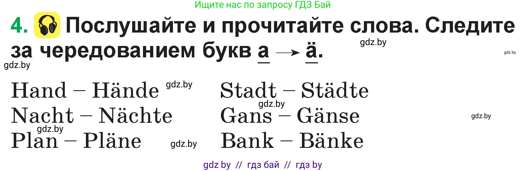 Немецкий язык (Deutsch), 3 класс Учебник (Schülerbuch), авторы: Будько Антонина Филипповна (Budjko Antonina), Урбанович Инна Ювинальевна (Urbanowitsch Ina), издательство Вышэйшая школа, Минск, 2018, бирюзового цвета, Часть 1, страница 65, номер 4, Условие
