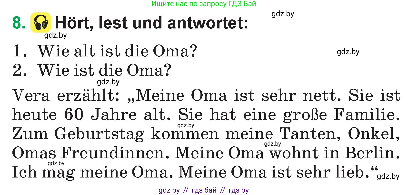 Немецкий язык (Deutsch), 3 класс Учебник (Schülerbuch), авторы: Будько Антонина Филипповна (Budjko Antonina), Урбанович Инна Ювинальевна (Urbanowitsch Ina), издательство Вышэйшая школа, Минск, 2018, бирюзового цвета, Часть 1, страница 95, номер 8, Условие