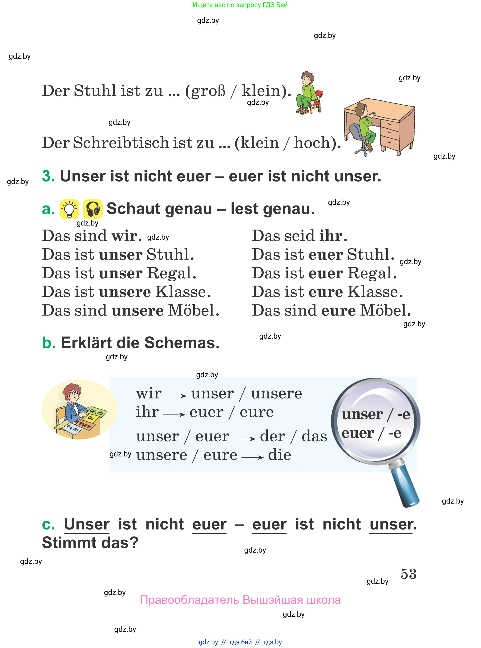Немецкий язык (Deutsch), 3 класс Учебник (Schülerbuch), авторы: Будько Антонина Филипповна (Budjko Antonina), Урбанович Инна Ювинальевна (Urbanowitsch Ina), издательство Вышэйшая школа, Минск, 2018, бирюзового цвета, Часть 1, страница 53
