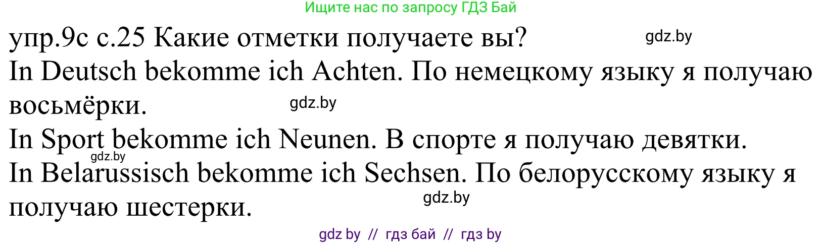 Немецкий язык (Deutsch), 4 класс Учебник (Schülerbuch), авторы: Будько Антонина Филипповна (Budjko Antonina), Урбанович Инна Ювинальевна (Urbanowitsch Ina), издательство Вышэйшая школа, Минск, 2019, жёлтого цвета, Часть 1, страница 25, номер 9c, Решение