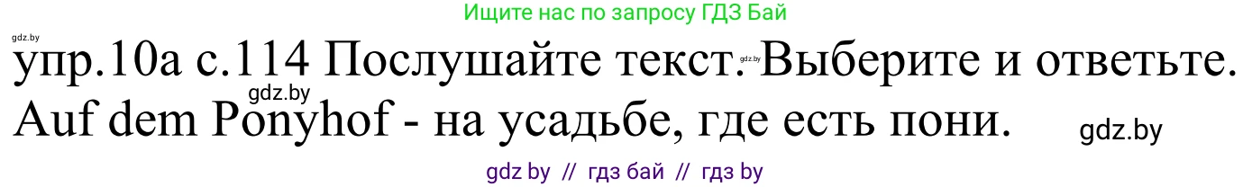Немецкий язык (Deutsch), 4 класс Учебник (Schülerbuch), авторы: Будько Антонина Филипповна (Budjko Antonina), Урбанович Инна Ювинальевна (Urbanowitsch Ina), издательство Вышэйшая школа, Минск, 2019, жёлтого цвета, Часть 2, страница 114, номер 10a, Решение