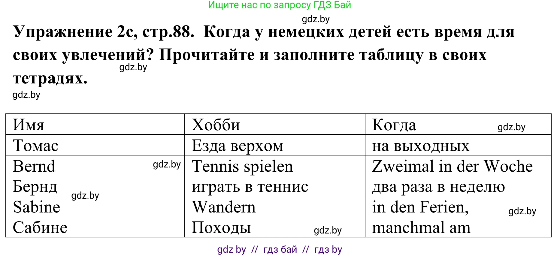 Немецкий язык (Deutsch), 6 класс Учебник (Schülerbuch), авторы: Будько Антонина Филипповна (Budjko Antonina), Урбанович Инна Ювинальевна (Urbanowitsch Ina), издательство Вышэйшая школа, Минск, 2020, бежевого цвета, страница 88, номер c, Решение