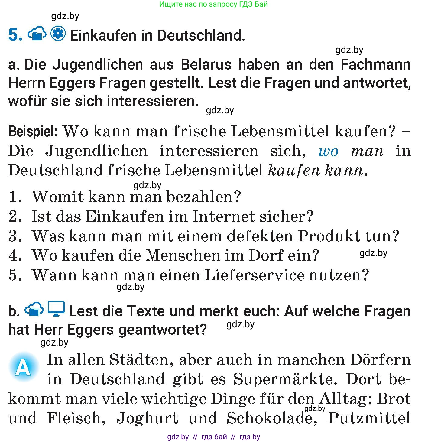 Немецкий язык (Deutsch), 7 класс Учебник (Schülerbuch), авторы: Будько Антонина Филипповна (Budjko Antonina), Урбанович Инна Ювинальевна (Urbanowitsch Ina), издательство Вышэйшая школа, Минск, 2021, страница 187, номер 5, Условие