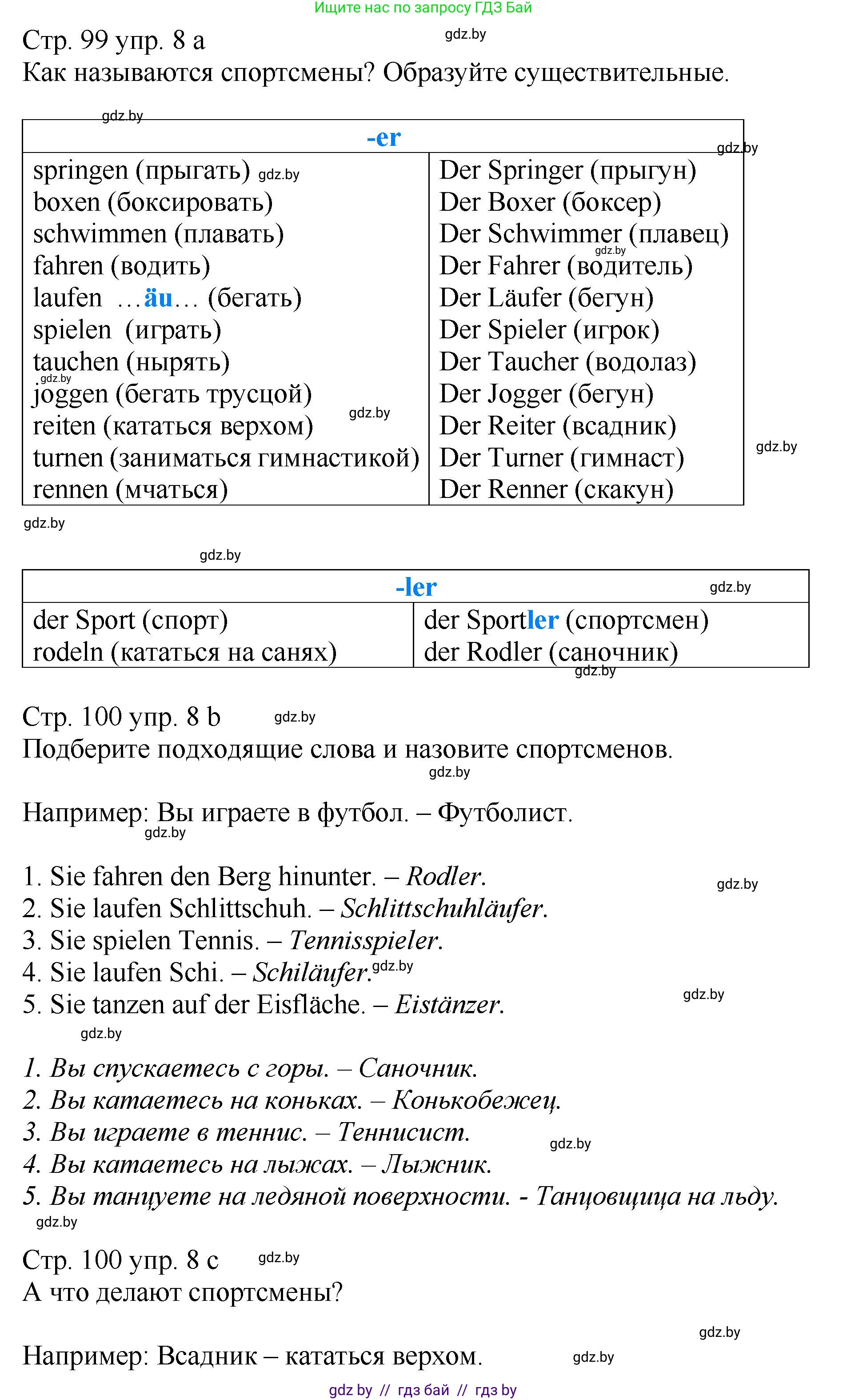 Немецкий язык (Deutsch), 7 класс Учебник (Schülerbuch), авторы: Будько Антонина Филипповна (Budjko Antonina), Урбанович Инна Ювинальевна (Urbanowitsch Ina), издательство Вышэйшая школа, Минск, 2021, страница 99, номер 8, Решение (продолжение 2)