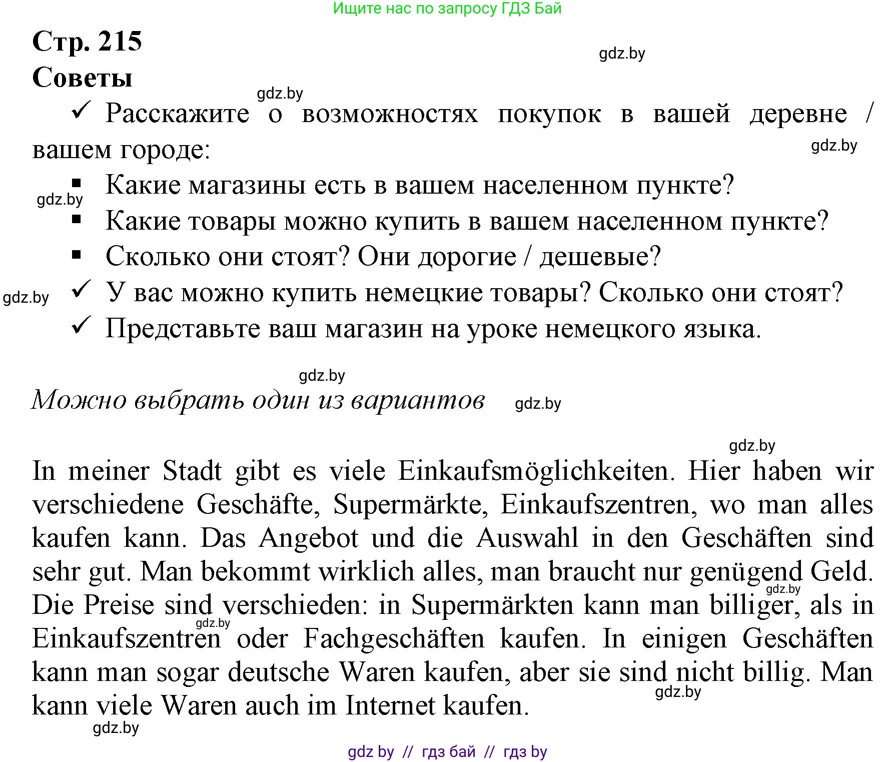 Немецкий язык (Deutsch), 7 класс Учебник (Schülerbuch), авторы: Будько Антонина Филипповна (Budjko Antonina), Урбанович Инна Ювинальевна (Urbanowitsch Ina), издательство Вышэйшая школа, Минск, 2021, страница 215, Решение