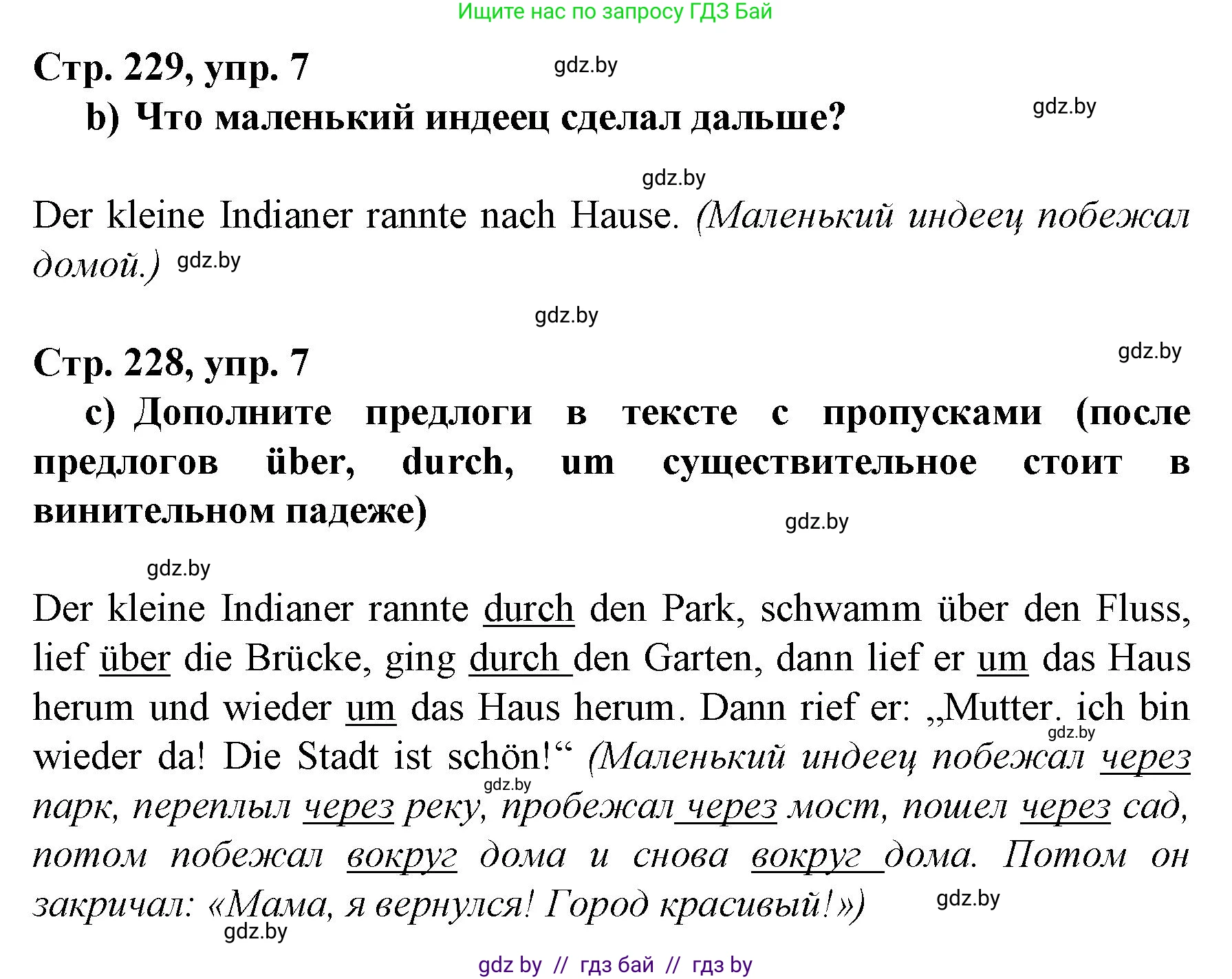 Немецкий язык (Deutsch), 7 класс Учебник (Schülerbuch), авторы: Будько Антонина Филипповна (Budjko Antonina), Урбанович Инна Ювинальевна (Urbanowitsch Ina), издательство Вышэйшая школа, Минск, 2021, страница 228, номер 7, Решение (продолжение 2)