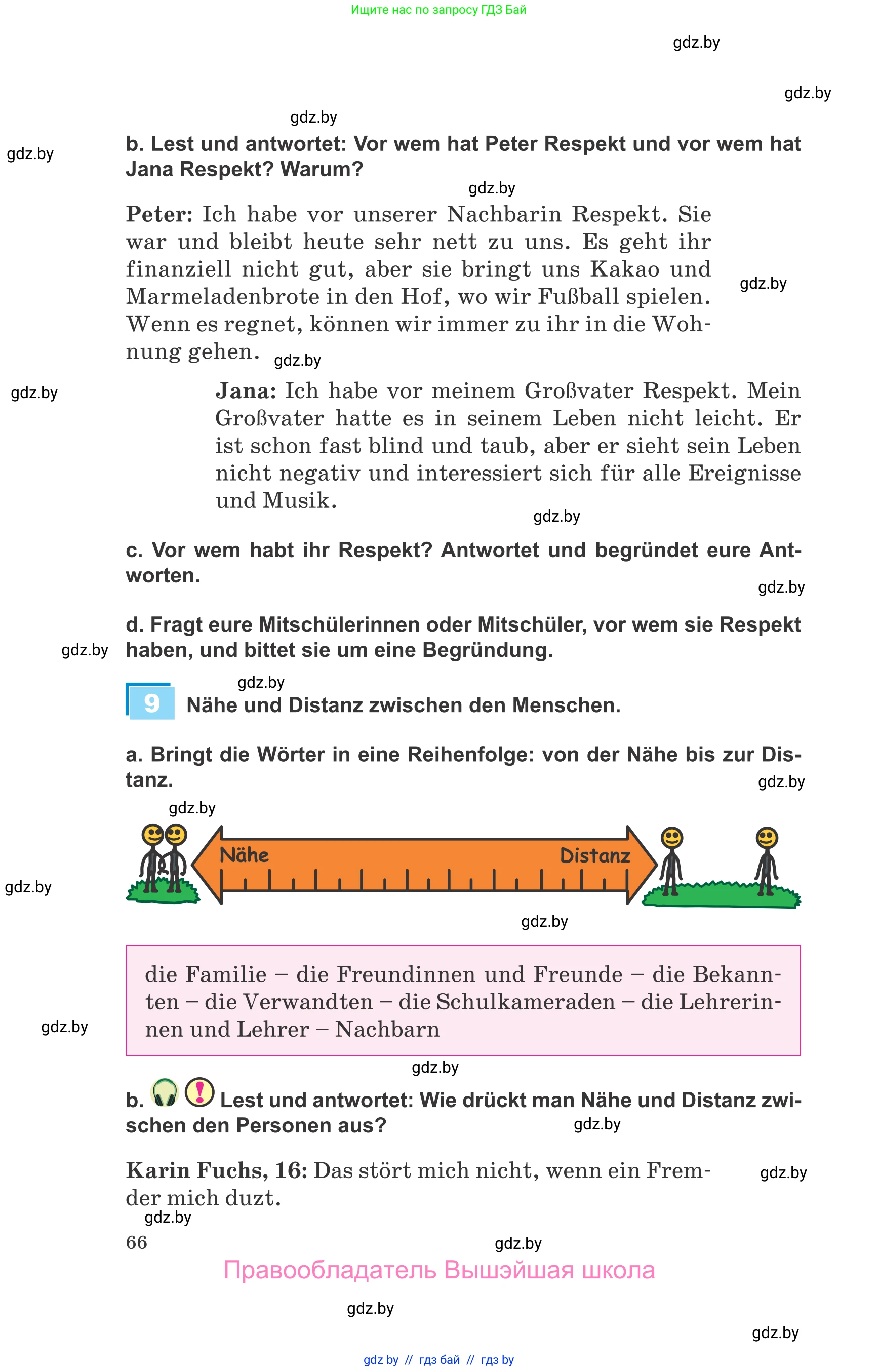 Немецкий язык (Deutsch), 9 класс Учебник (Schülerbuch), авторы: Будько Антонина Филипповна (Budjko Antonina), Урбанович Инна Ювинальевна (Urbanowitsch Ina), издательство Вышэйшая школа, Минск, 2018, серого цвета, страница 66