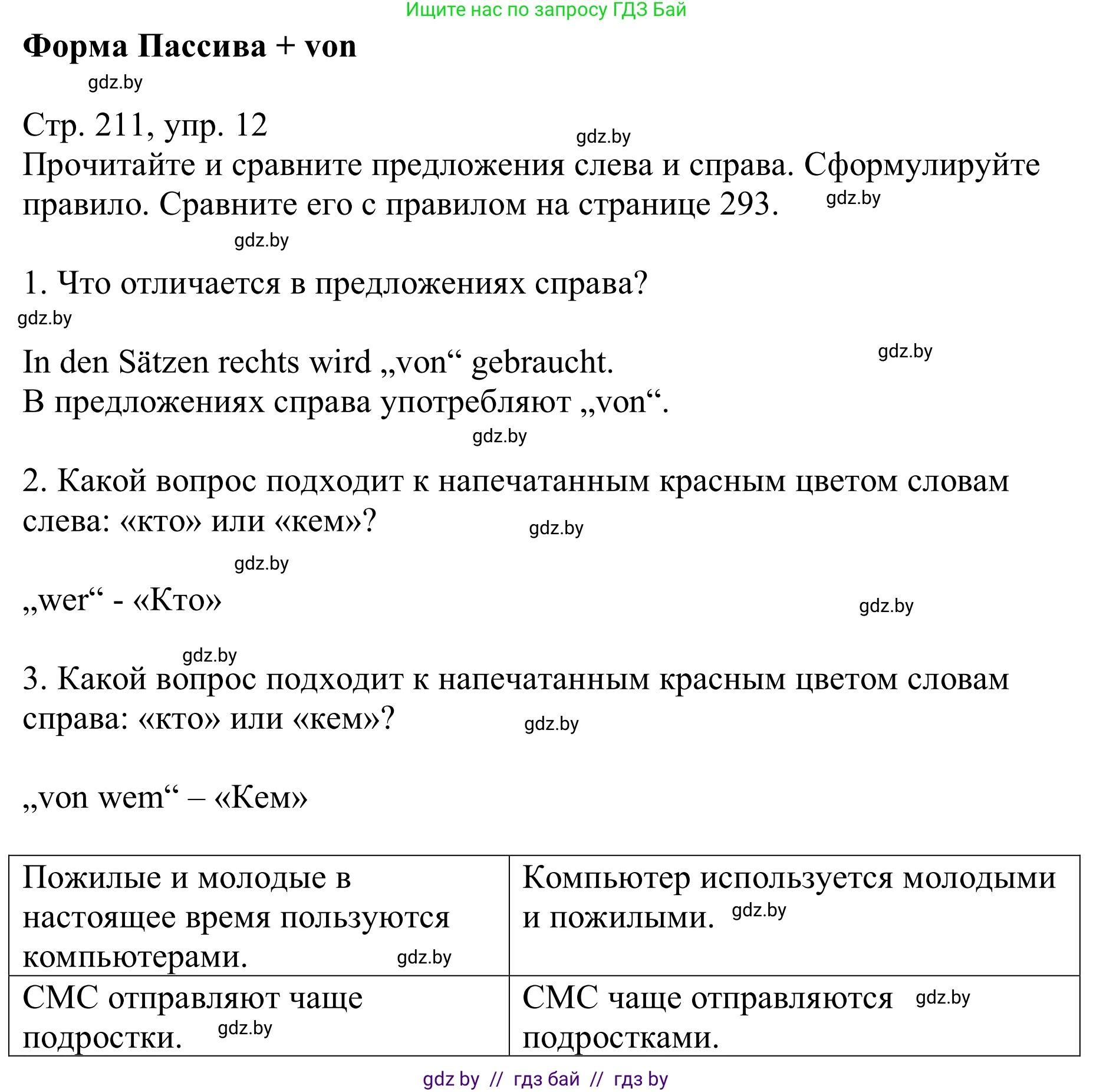 Немецкий язык (Deutsch), 9 класс Учебник (Schülerbuch), авторы: Будько Антонина Филипповна (Budjko Antonina), Урбанович Инна Ювинальевна (Urbanowitsch Ina), издательство Вышэйшая школа, Минск, 2018, серого цвета, страница 211, номер 12, Решение