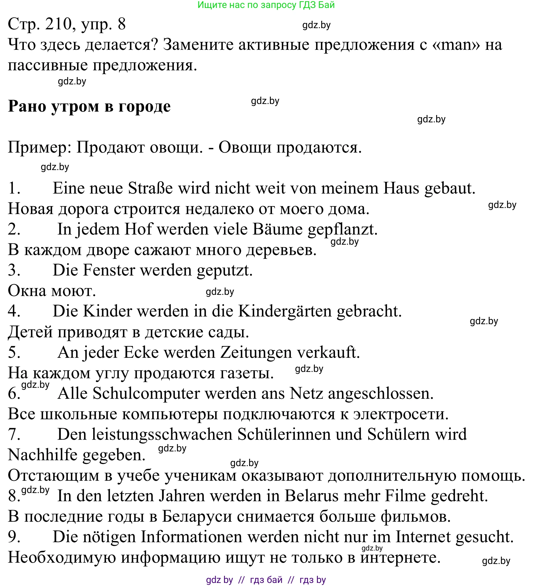 Немецкий язык (Deutsch), 9 класс Учебник (Schülerbuch), авторы: Будько Антонина Филипповна (Budjko Antonina), Урбанович Инна Ювинальевна (Urbanowitsch Ina), издательство Вышэйшая школа, Минск, 2018, серого цвета, страница 210, номер 8, Решение