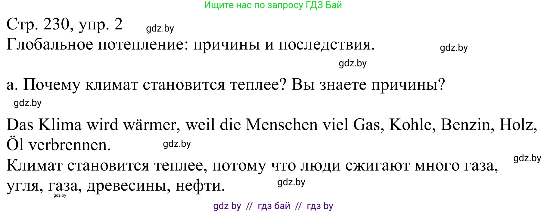 Немецкий язык (Deutsch), 9 класс Учебник (Schülerbuch), авторы: Будько Антонина Филипповна (Budjko Antonina), Урбанович Инна Ювинальевна (Urbanowitsch Ina), издательство Вышэйшая школа, Минск, 2018, серого цвета, страница 230, номер 2a, Решение