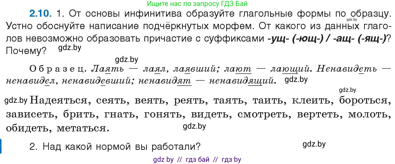 Русский язык, 11 класс Учебник, авторы: Долбик Елена Евгеньевна, Литвинко Франя Михайловна, Мурина Лариса Александровна, Шиманович Т В, Таяновская И В, Орловская О Я, издательство Национальный институт образования, Минск, 2021, страница 10, номер 2.10, Условие