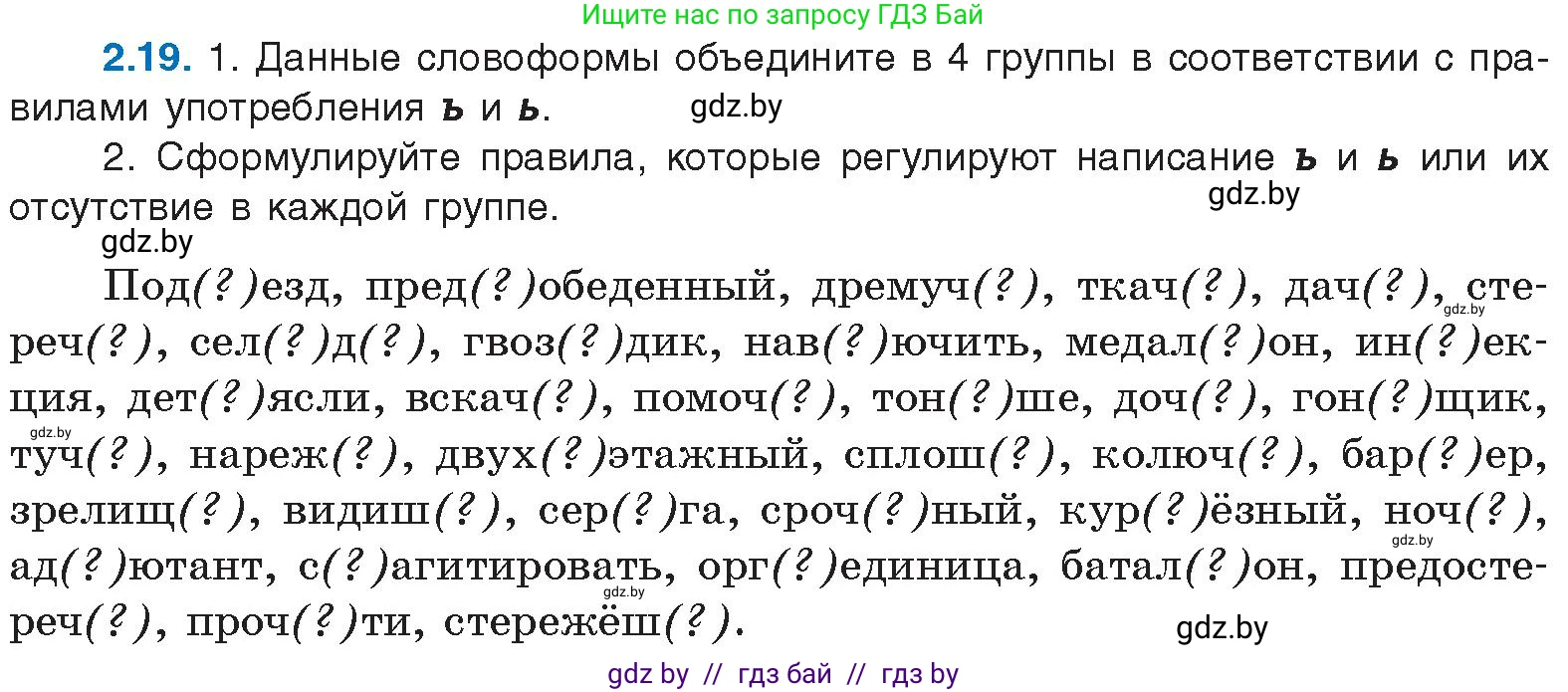 Русский язык, 11 класс Учебник, авторы: Долбик Елена Евгеньевна, Литвинко Франя Михайловна, Мурина Лариса Александровна, Шиманович Т В, Таяновская И В, Орловская О Я, издательство Национальный институт образования, Минск, 2021, страница 13, номер 2.19, Условие
