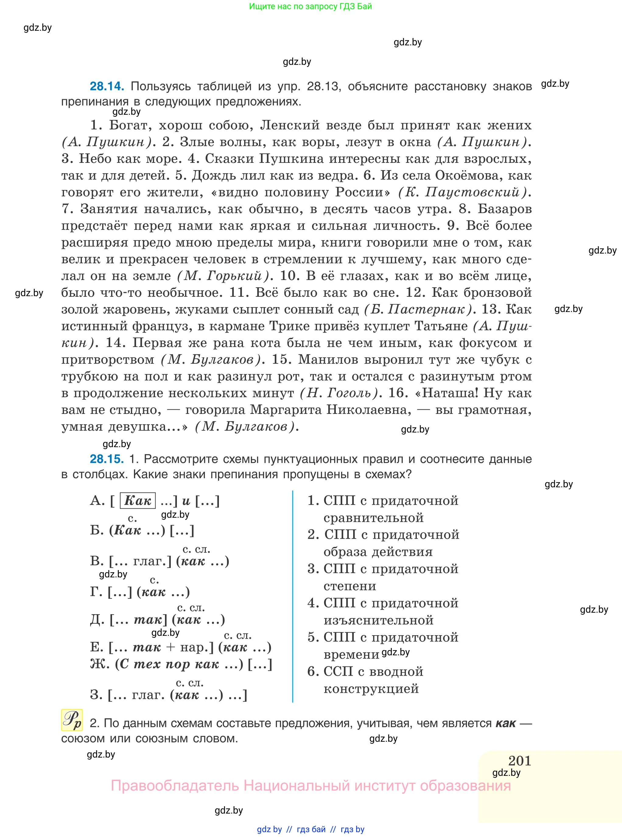 Русский язык, 11 класс Учебник, авторы: Долбик Елена Евгеньевна, Литвинко Франя Михайловна, Мурина Лариса Александровна, Шиманович Т В, Таяновская И В, Орловская О Я, издательство Национальный институт образования, Минск, 2021, страница 201