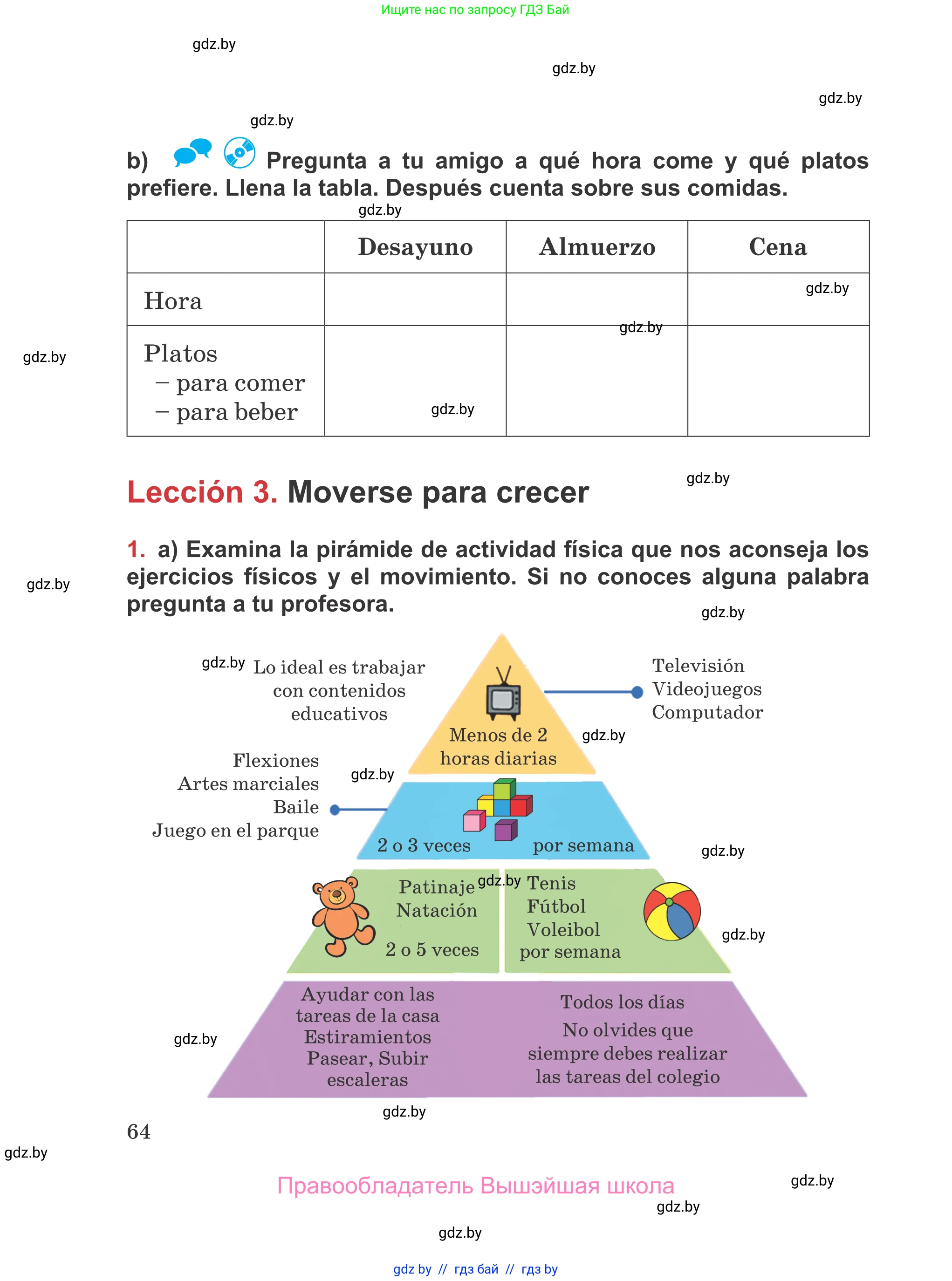Испанский язык, 5 класс Учебник, авторы: Цыбулева Татьяна Эдуардовна, Пушкина Ольга Александровна, издательство Вышэйшая школа, Минск, 2017, оранжевого цвета, страница 64