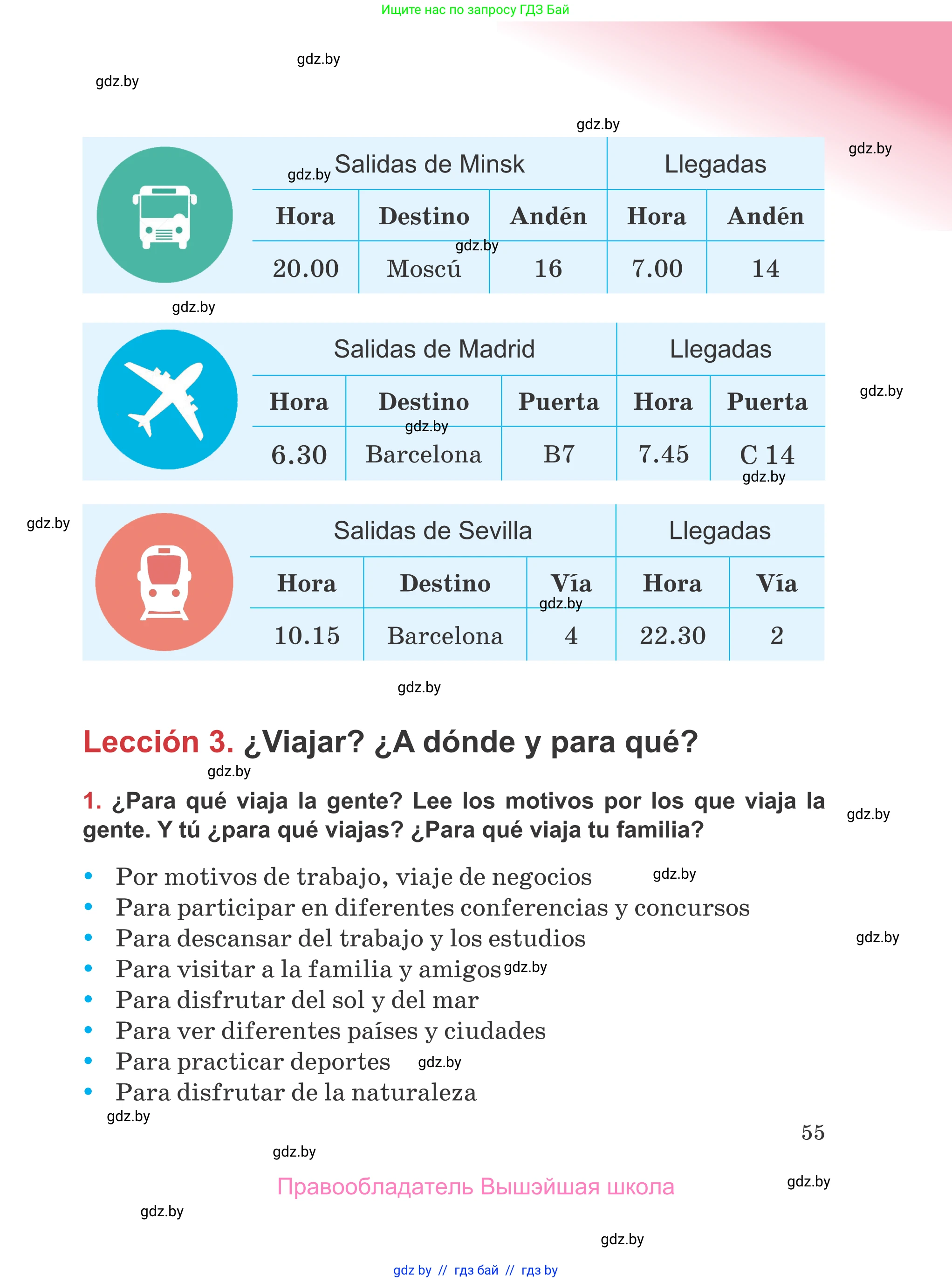 Испанский язык, 5 класс Учебник, авторы: Цыбулева Татьяна Эдуардовна, Пушкина Ольга Александровна, издательство Вышэйшая школа, Минск, 2017, оранжевого цвета, страница 55