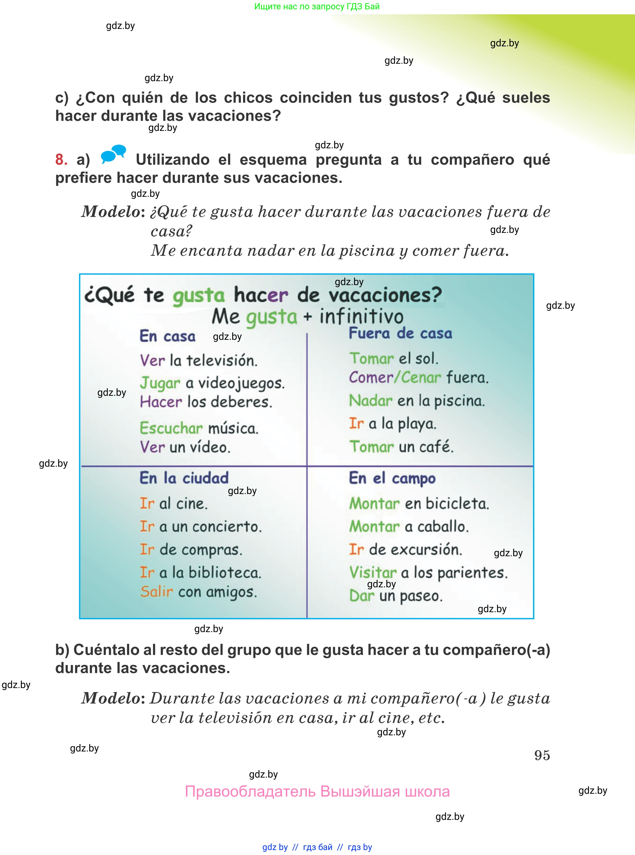 Испанский язык, 5 класс Учебник, авторы: Цыбулева Татьяна Эдуардовна, Пушкина Ольга Александровна, издательство Вышэйшая школа, Минск, 2017, оранжевого цвета, страница 95