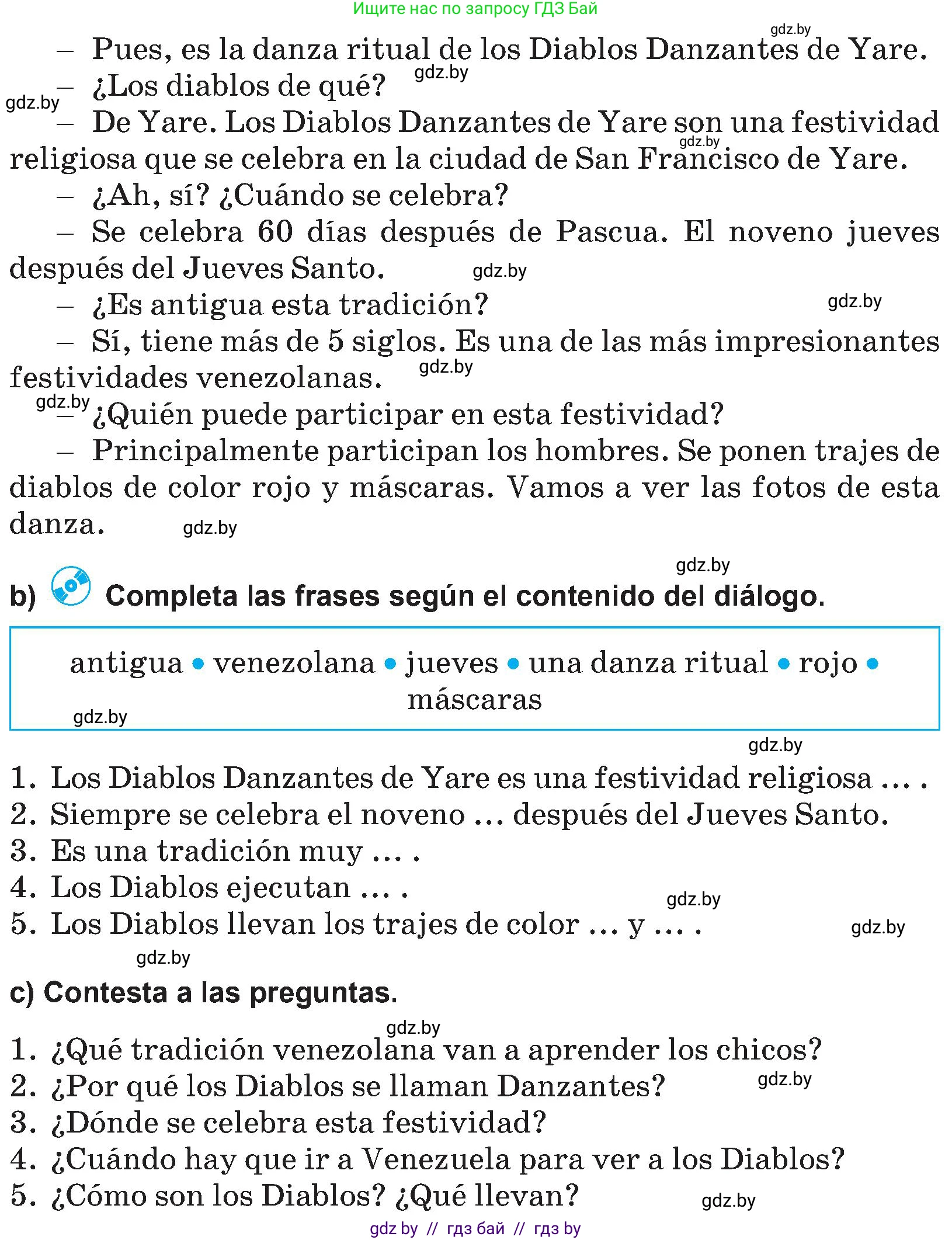 Испанский язык, 5 класс Учебник, авторы: Цыбулева Татьяна Эдуардовна, Пушкина Ольга Александровна, издательство Вышэйшая школа, Минск, 2017, оранжевого цвета, страница 37, номер 9, Условие (продолжение 2)