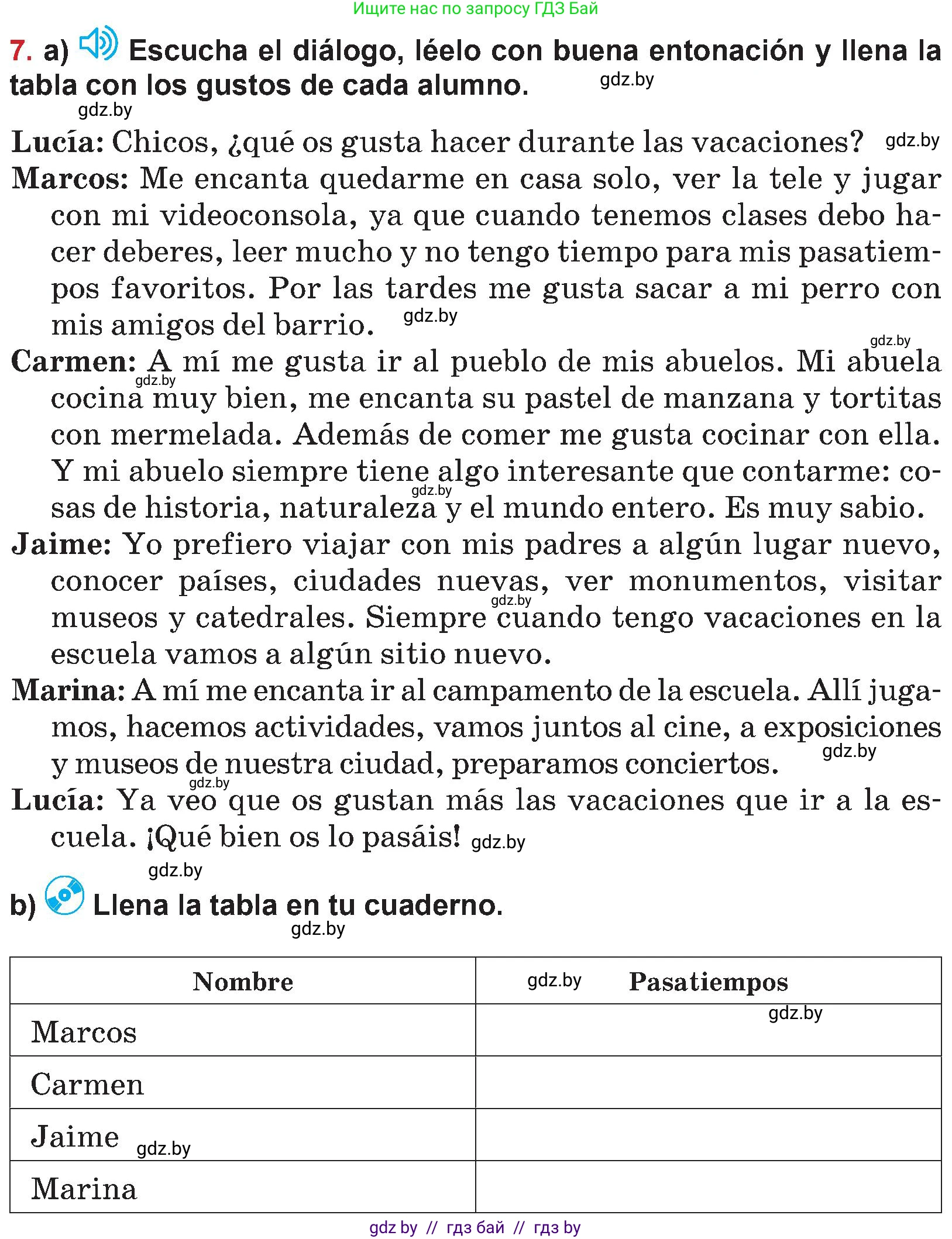 Испанский язык, 5 класс Учебник, авторы: Цыбулева Татьяна Эдуардовна, Пушкина Ольга Александровна, издательство Вышэйшая школа, Минск, 2017, оранжевого цвета, страница 94, номер 7, Условие