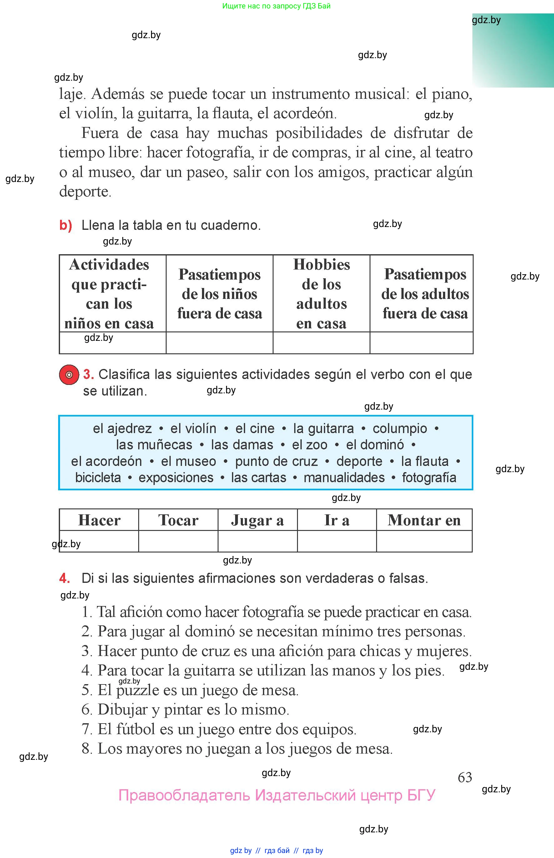 Испанский язык, 6 класс Учебник, авторы: Цыбулева Татьяна Эдуардовна, Пушкина Ольга Александровна, издательство Издательский центр БГУ, Минск, 2018, Часть 1, страница 63