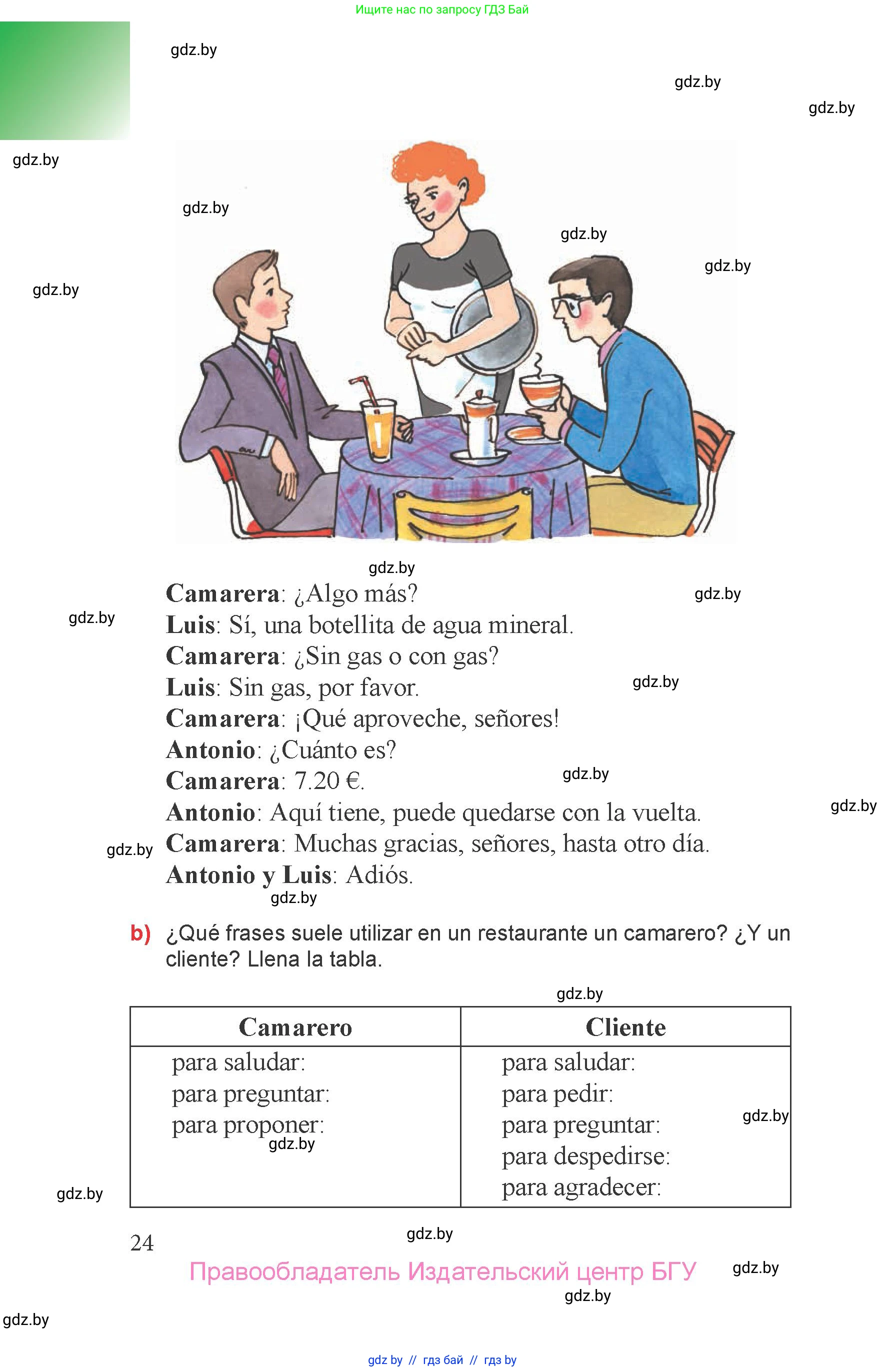 Испанский язык, 6 класс Учебник, авторы: Цыбулева Татьяна Эдуардовна, Пушкина Ольга Александровна, издательство Издательский центр БГУ, Минск, 2018, страница 24