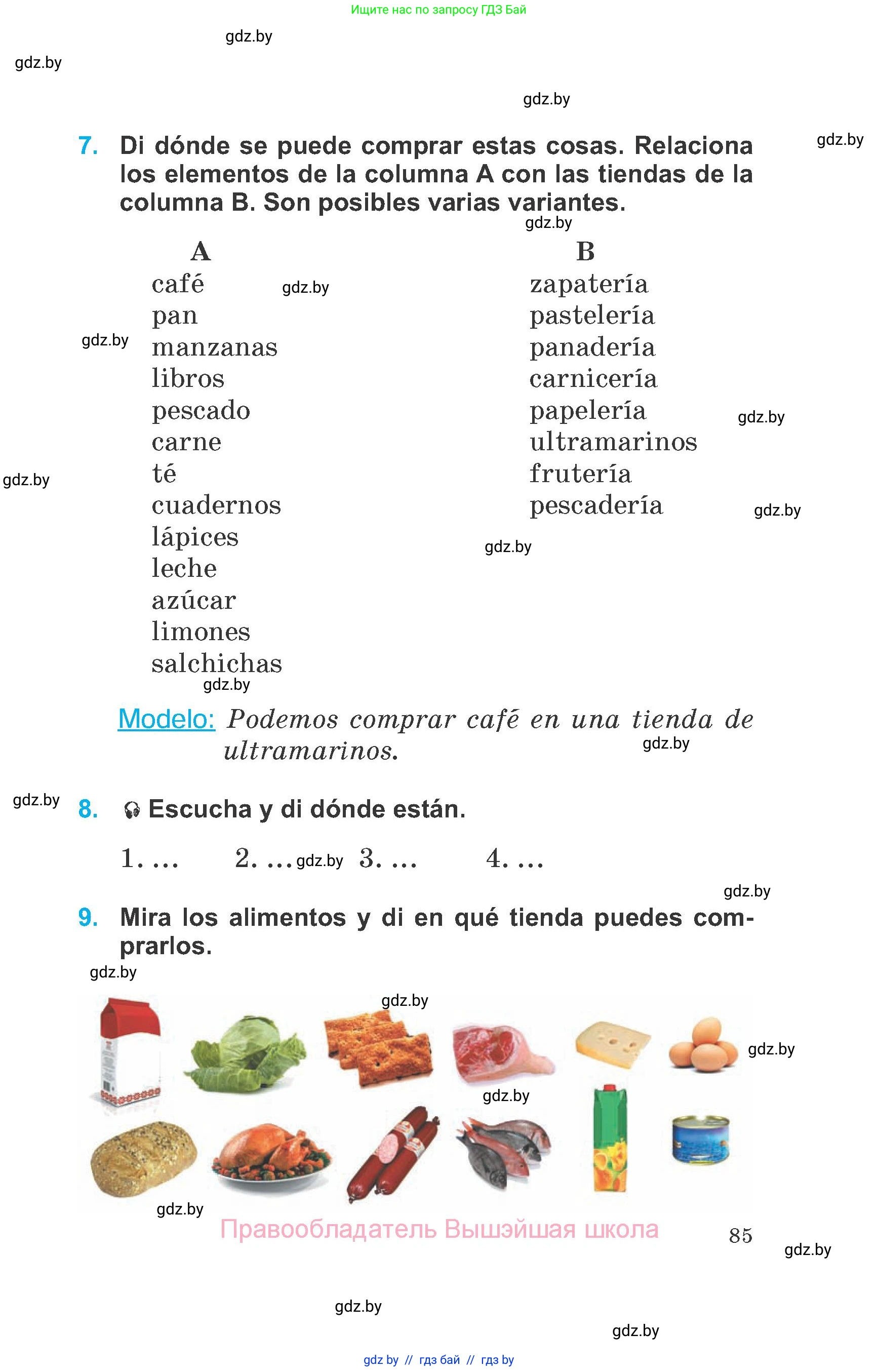Испанский язык, 6 класс Учебник, автор: Гриневич Елена Карловна, издательство Вышэйшая школа, Минск, 2016, зелёного цвета, страница 85
