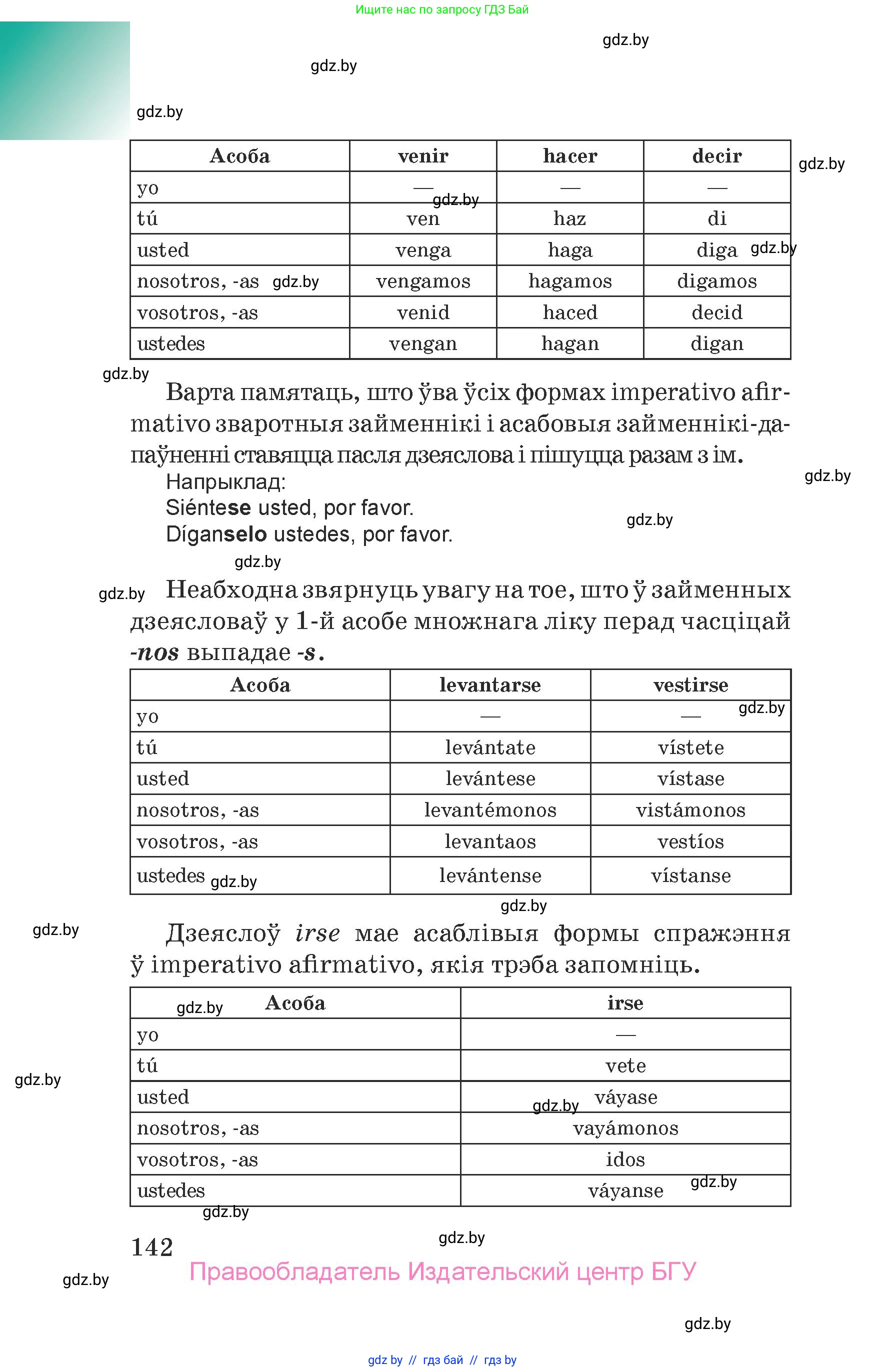 Испанский язык, 7 класс Учебник, авторы: Цыбулева Татьяна Эдуардовна, Пушкина Ольга Александровна, Карпиевич Галина Константиновна, издательство Издательский центр БГУ, Минск, 2019, бирюзового цвета, страница 142