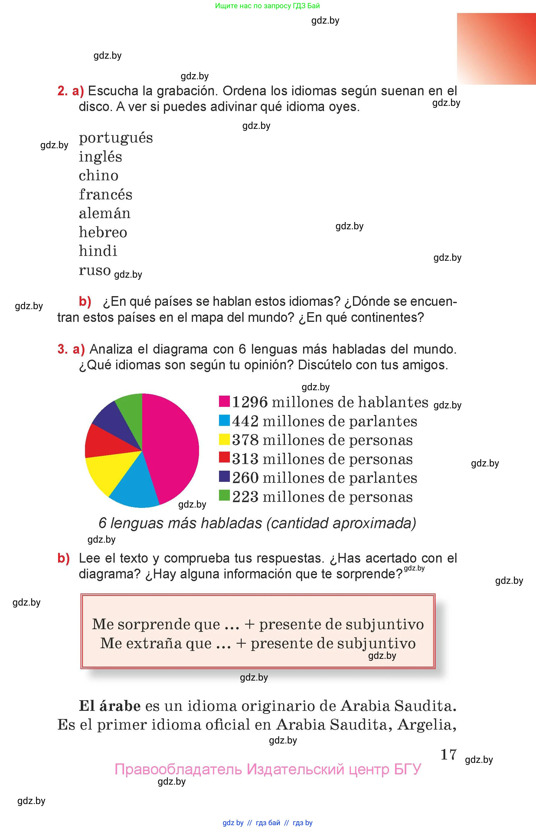 Испанский язык, 7 класс Учебник, авторы: Цыбулева Татьяна Эдуардовна, Пушкина Ольга Александровна, Карпиевич Галина Константиновна, издательство Издательский центр БГУ, Минск, 2019, бирюзового цвета, Часть 1, страница 17