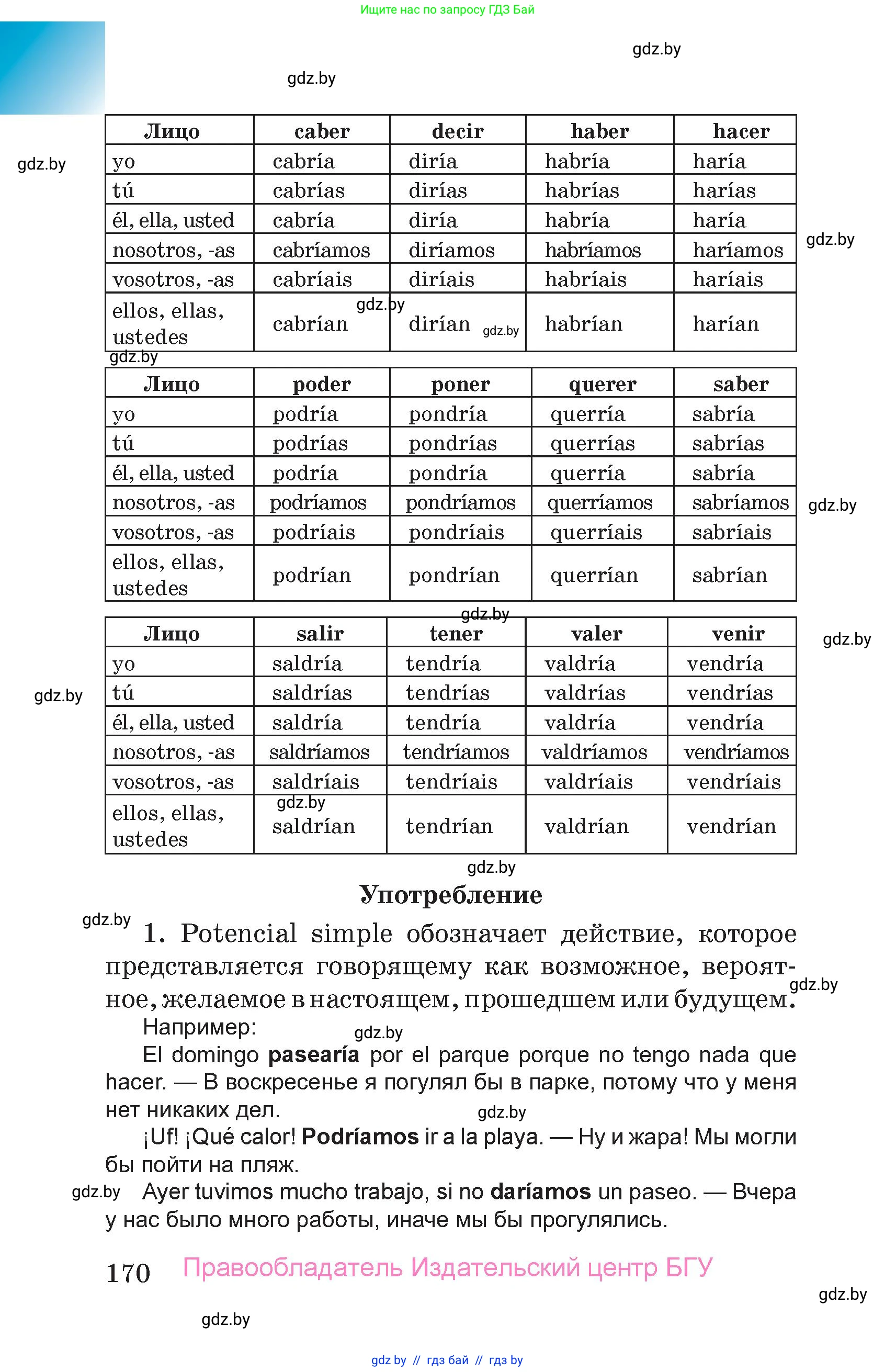 Испанский язык, 7 класс Учебник, авторы: Цыбулева Татьяна Эдуардовна, Пушкина Ольга Александровна, Карпиевич Галина Константиновна, издательство Издательский центр БГУ, Минск, 2019, бирюзового цвета, страница 170
