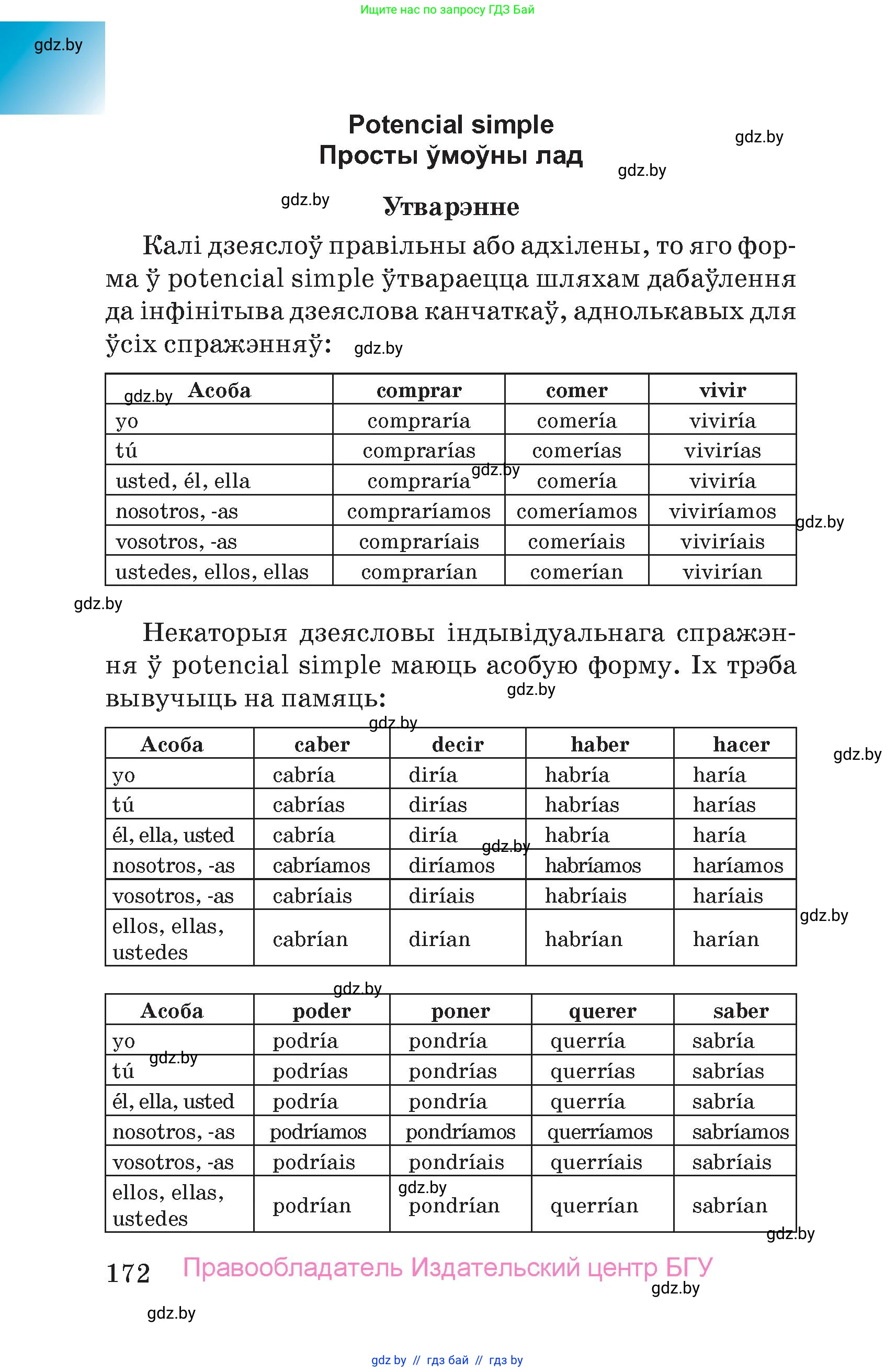 Испанский язык, 7 класс Учебник, авторы: Цыбулева Татьяна Эдуардовна, Пушкина Ольга Александровна, Карпиевич Галина Константиновна, издательство Издательский центр БГУ, Минск, 2019, бирюзового цвета, страница 172