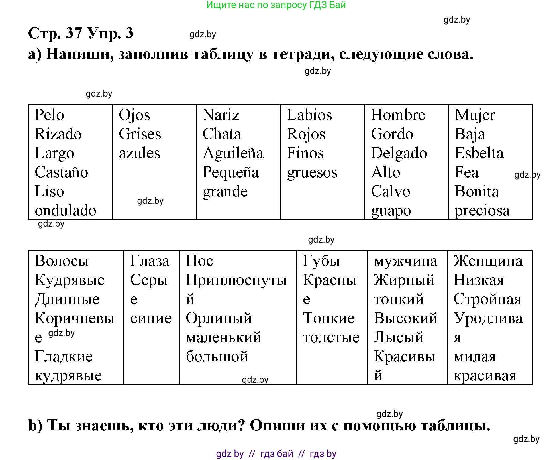 Испанский язык, 7 класс Учебник, авторы: Цыбулева Татьяна Эдуардовна, Пушкина Ольга Александровна, Карпиевич Галина Константиновна, издательство Издательский центр БГУ, Минск, 2019, бирюзового цвета, Часть 1, страница 37, номер 3, Решение